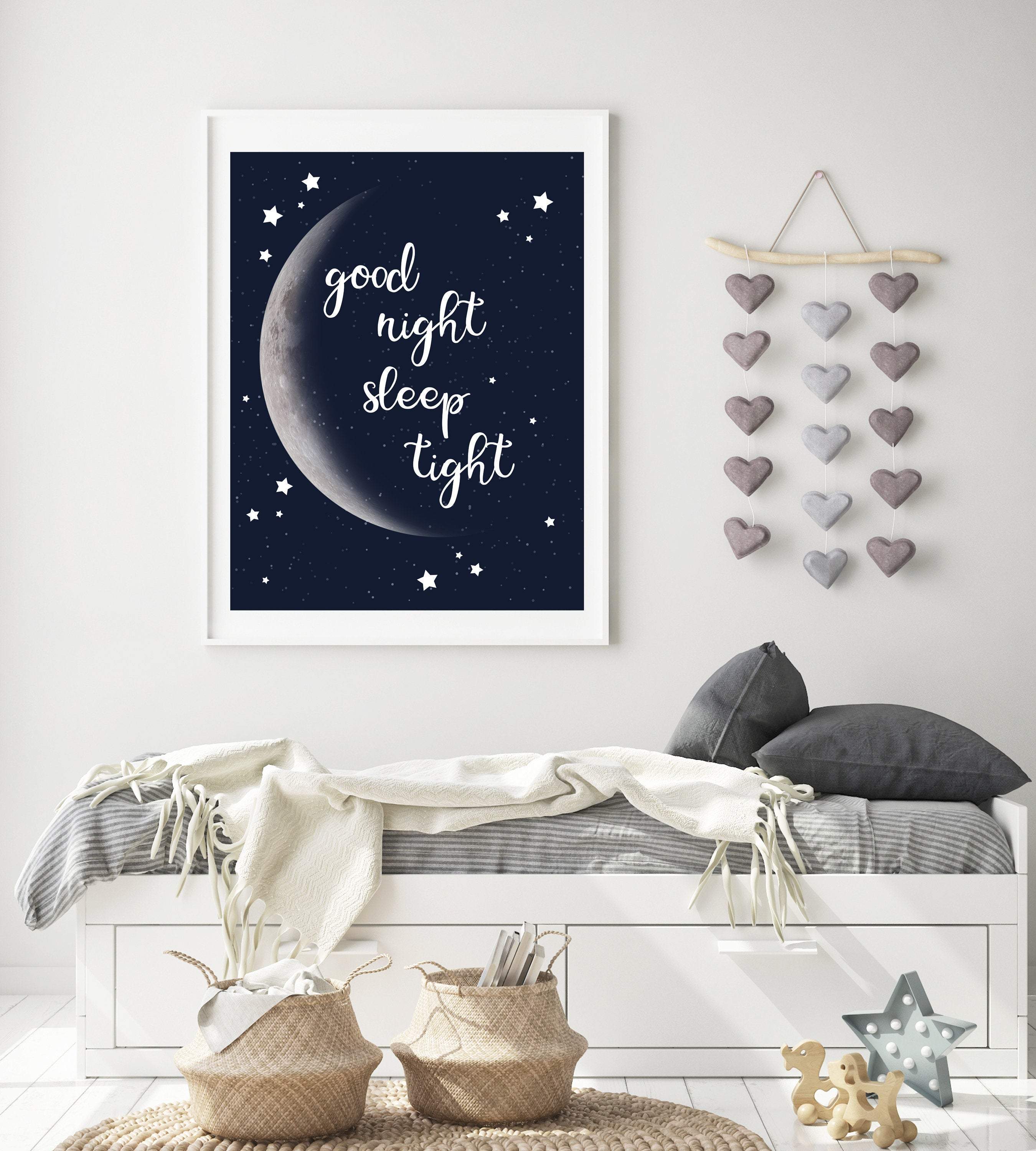 Nursery moon wall art - Moon print wall art - Moon printable - Moon print nursery - Good night sleep tight wall art - Moon and stars nursery nursery art print baby nursery bedroom decor