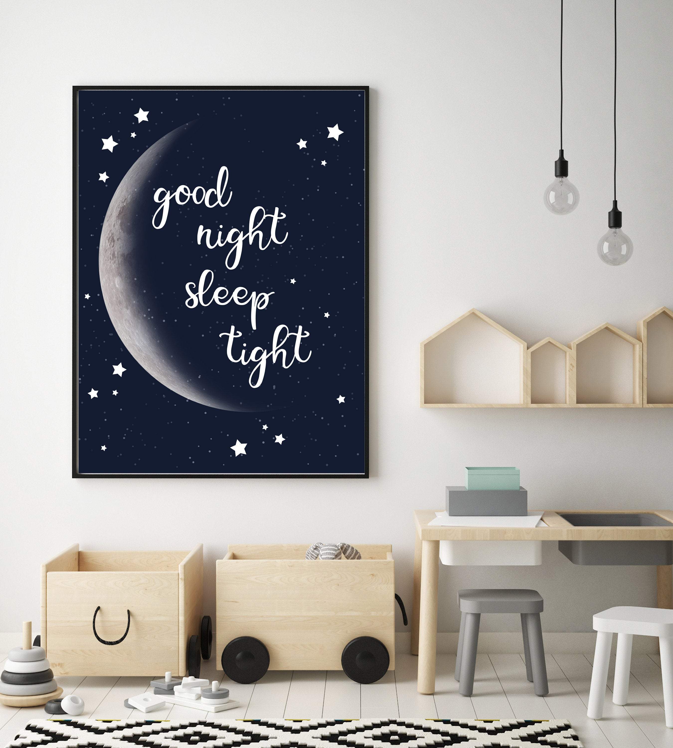 Nursery moon wall art - Moon print wall art - Moon printable - Moon print nursery - Good night sleep tight wall art - Moon and stars nursery nursery art print baby nursery bedroom decor