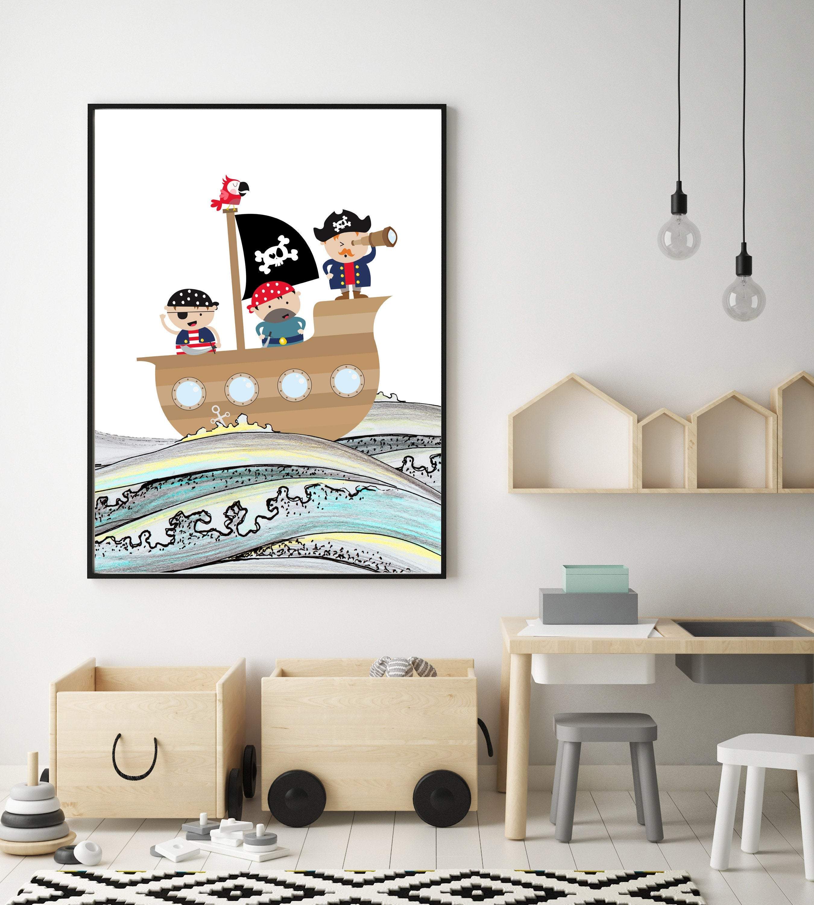 Pirate art print - Pirate print - Pirate printables - Pirate wall art - Pirate ship - Boys room wall art - Pirate room decor - Digital art nursery art print baby nursery bedroom decor