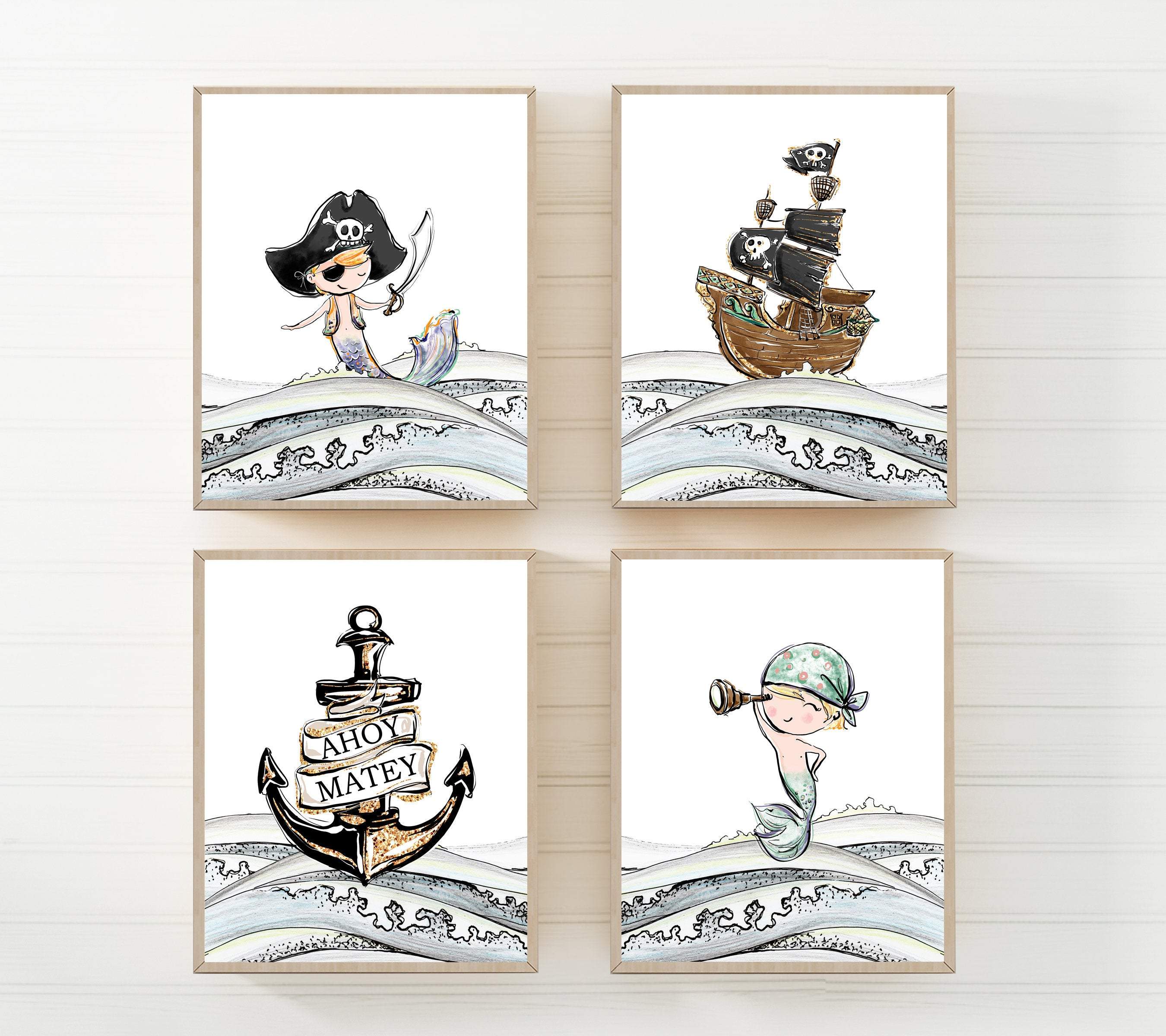 Pirate Prints | Set of 4 nursery art print baby nursery bedroom decor