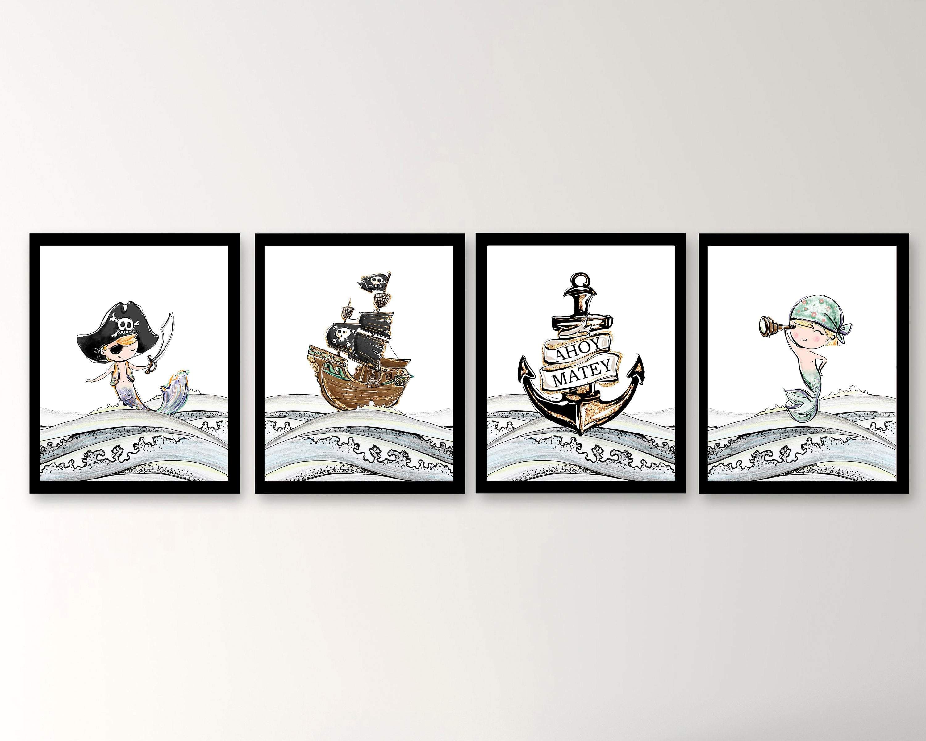 Pirate Prints | Set of 4 nursery art print baby nursery bedroom decor