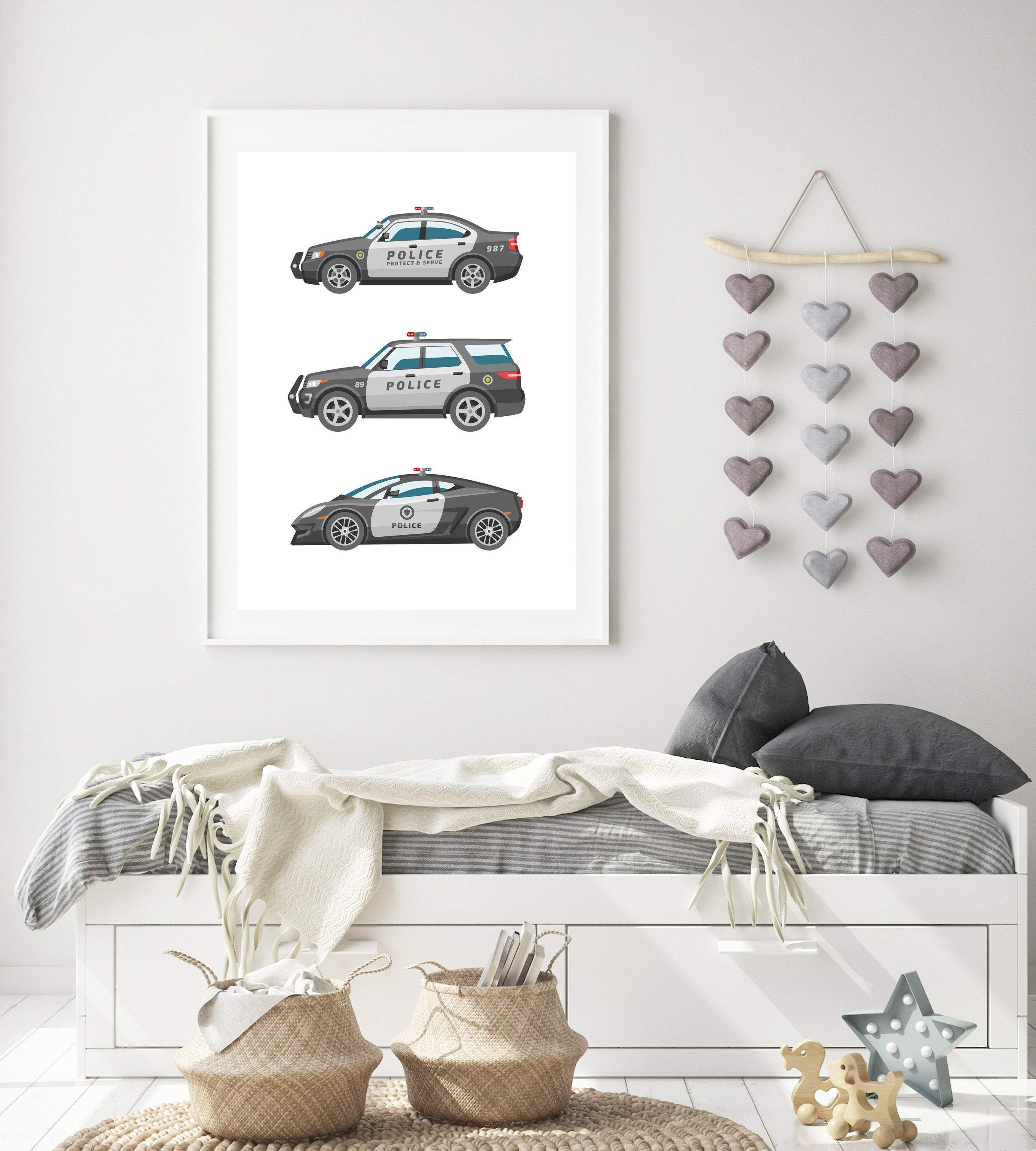 Police car print - Boys room decor - Police print - Toddler boy wall art - Boys vehicle decor - Toddler boy print - Transportation wall art nursery art print baby nursery bedroom decor