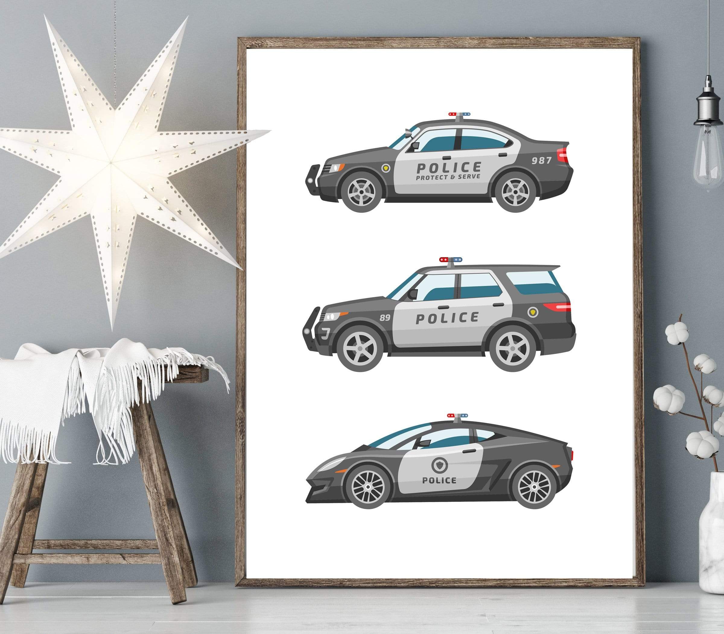 Police car print - Boys room decor - Police print - Toddler boy wall art - Boys vehicle decor - Toddler boy print - Transportation wall art nursery art print baby nursery bedroom decor