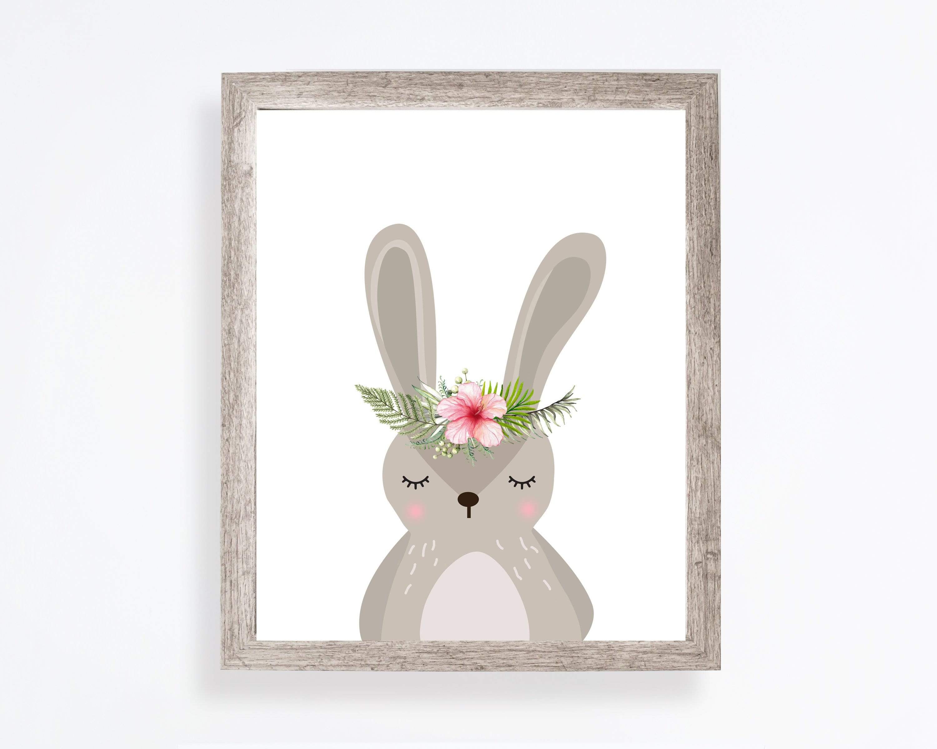 Rabbit print - Woodland nursery - Woodland decor - Nursery animals - Printable nursery art - Nursery wall art - Flower crown animals nursery art print baby nursery bedroom decor