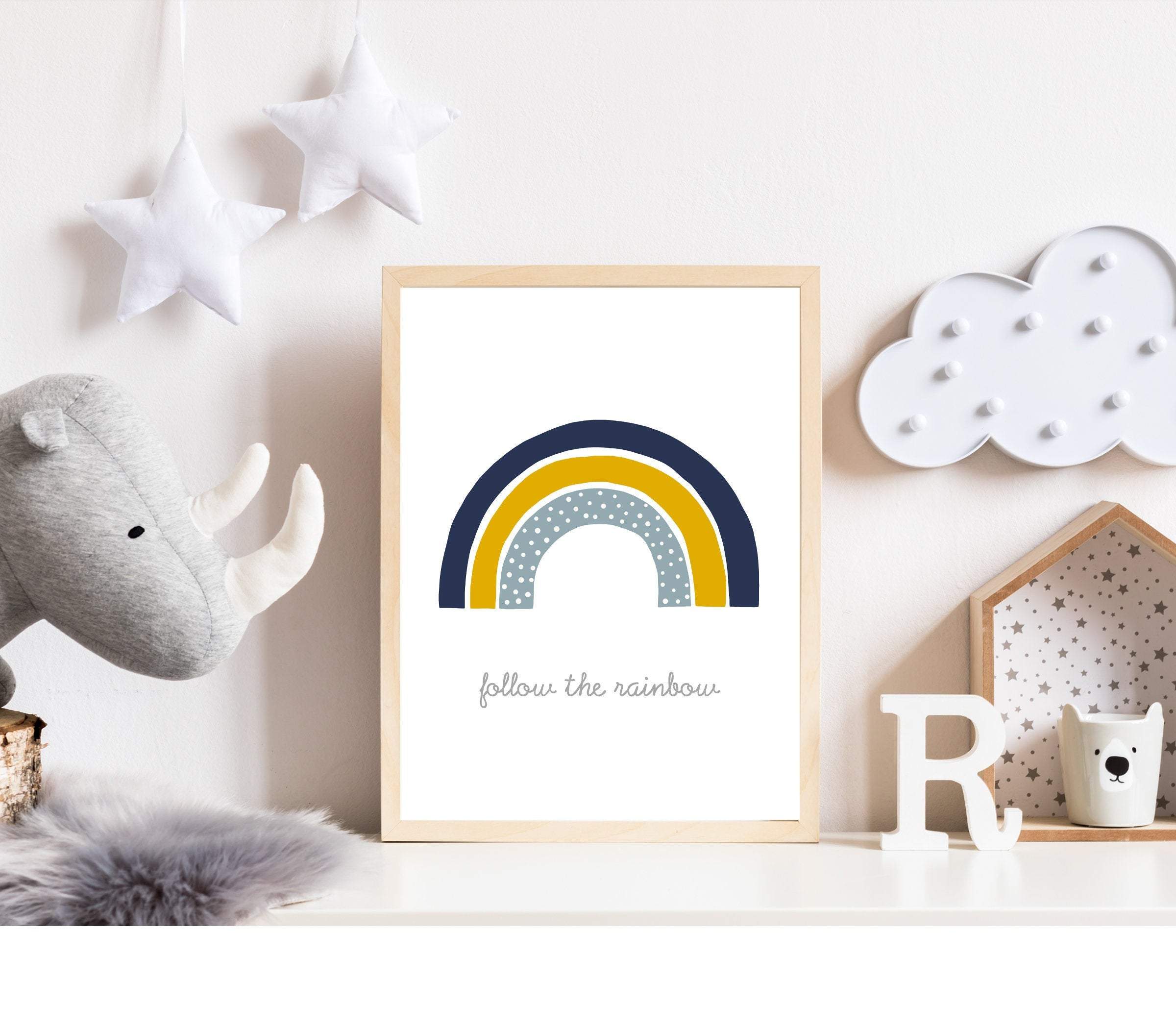 Rainbow for Boys - Boy nursery wall art - Boy nursery decor - Boys rainbow print - Navy and Mustard wall art - Printable Rainbow wall print nursery art print baby nursery bedroom decor