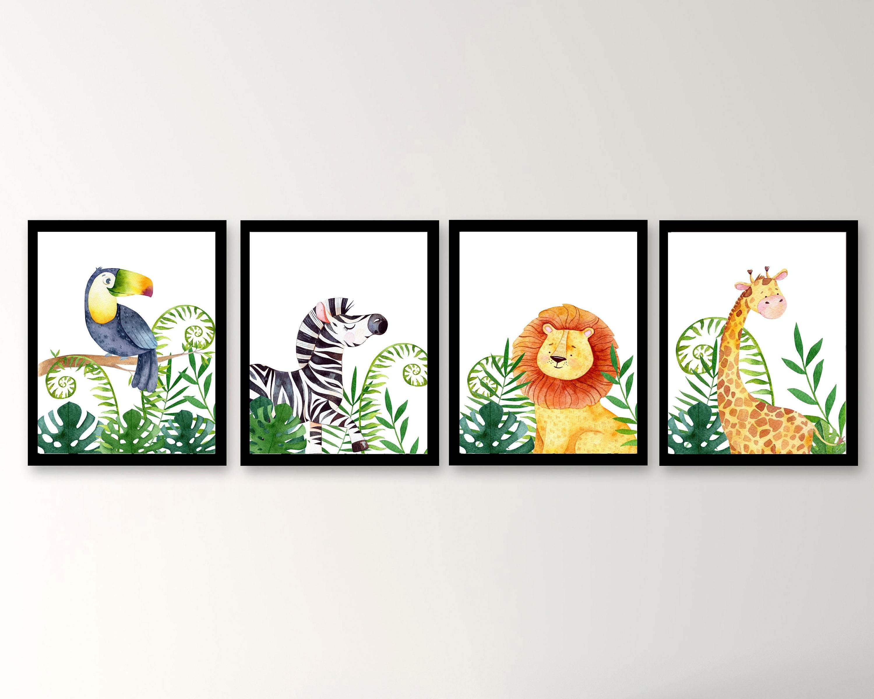 Safari Animals in the jungle Print | Set of 4 nursery art print baby nursery bedroom decor