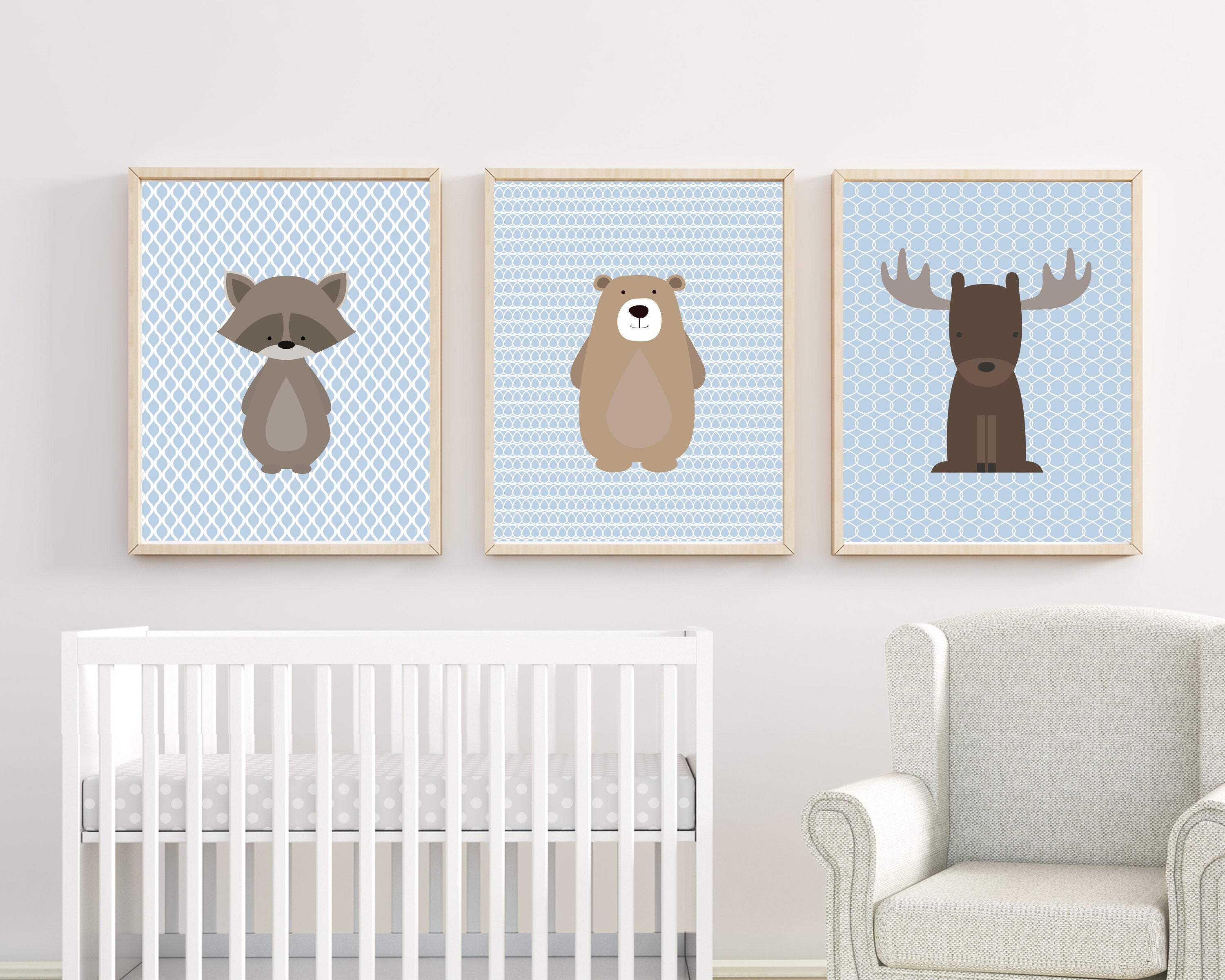 Set of 3 woodland animals - Baby boy nursery wall art - Printable nursery art nursery art print baby nursery bedroom decor