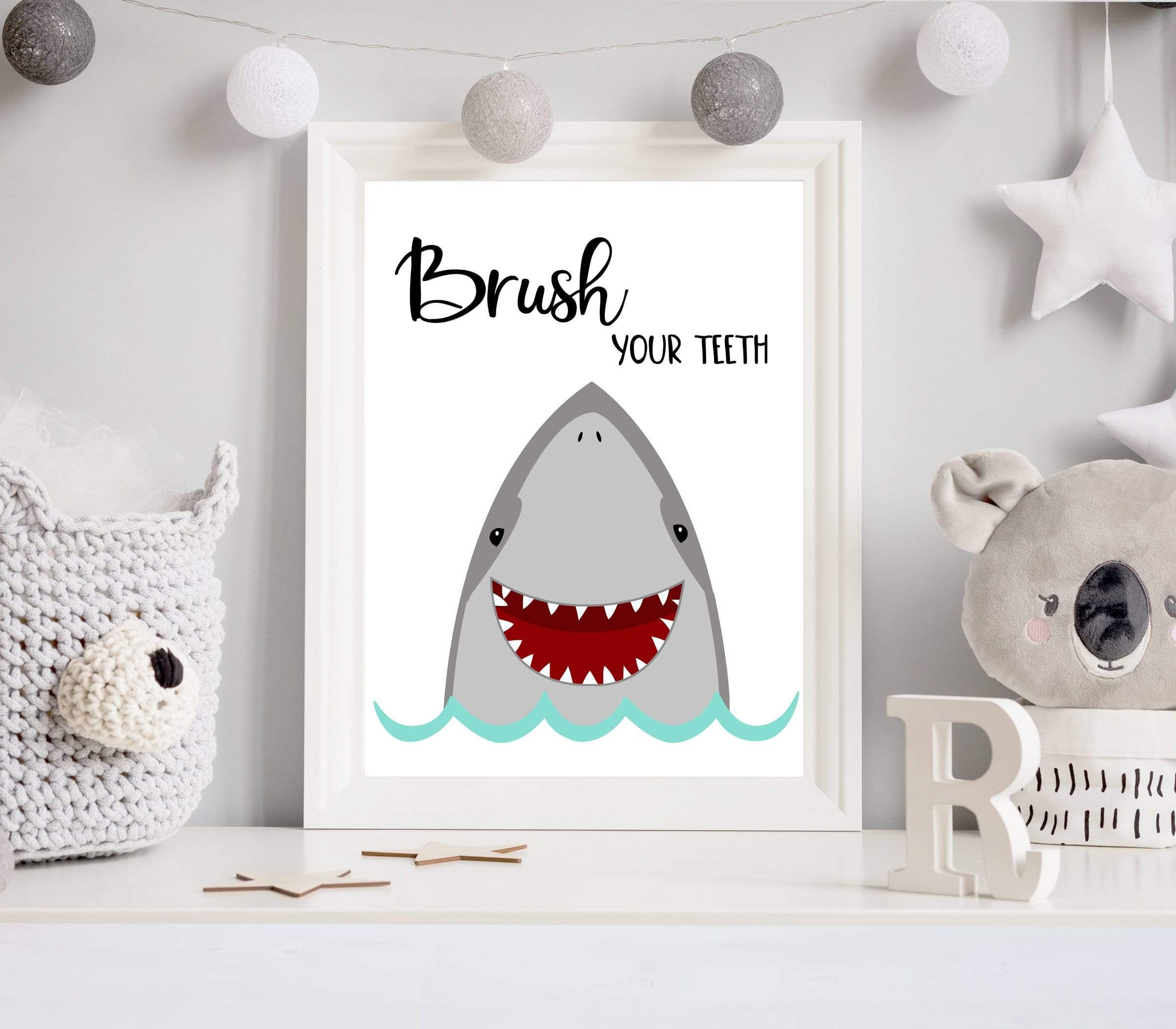Shark bathroom Decor | Shark art print | Brush your teeth print nursery art print baby nursery bedroom decor
