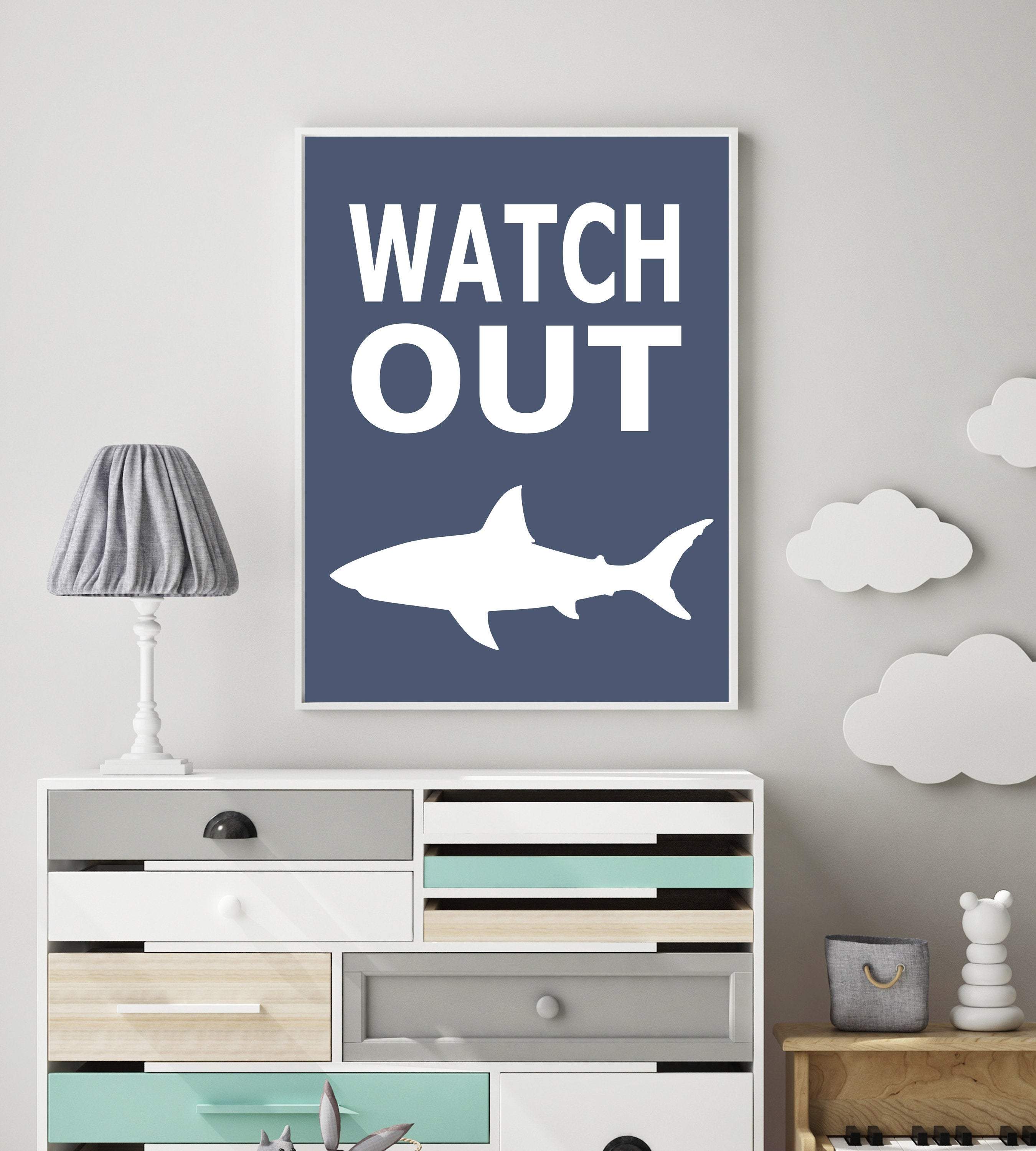Shark print - Shark poster - Shark art print - Shark art for kids - Shark wall art - Shark decor for boys room - Shark printable - H1964 nursery art print baby nursery bedroom decor