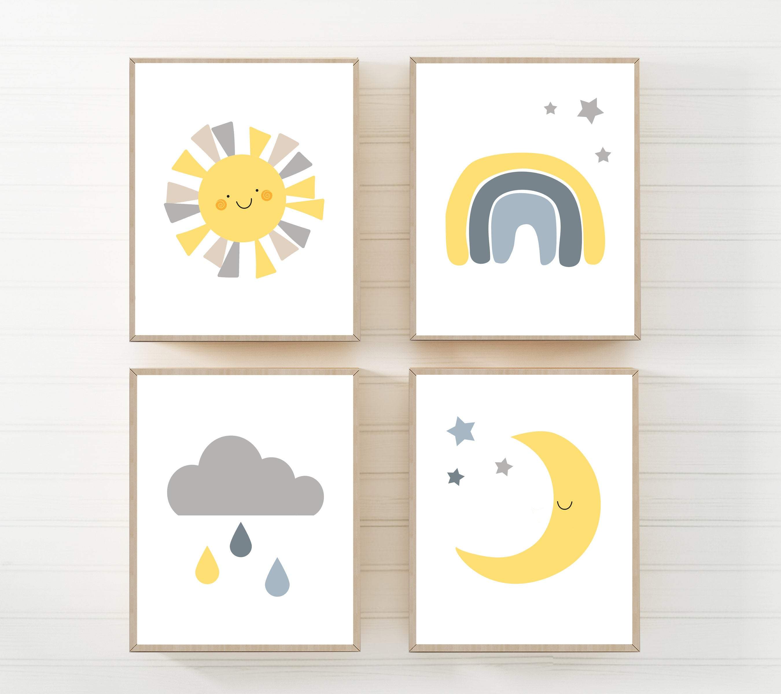 Sun Moon print - Nursery art prints - Baby weather prints - Printable wall art - Baby boy nursery prints - Boy room wall art - blue & yellow nursery art print baby nursery bedroom decor