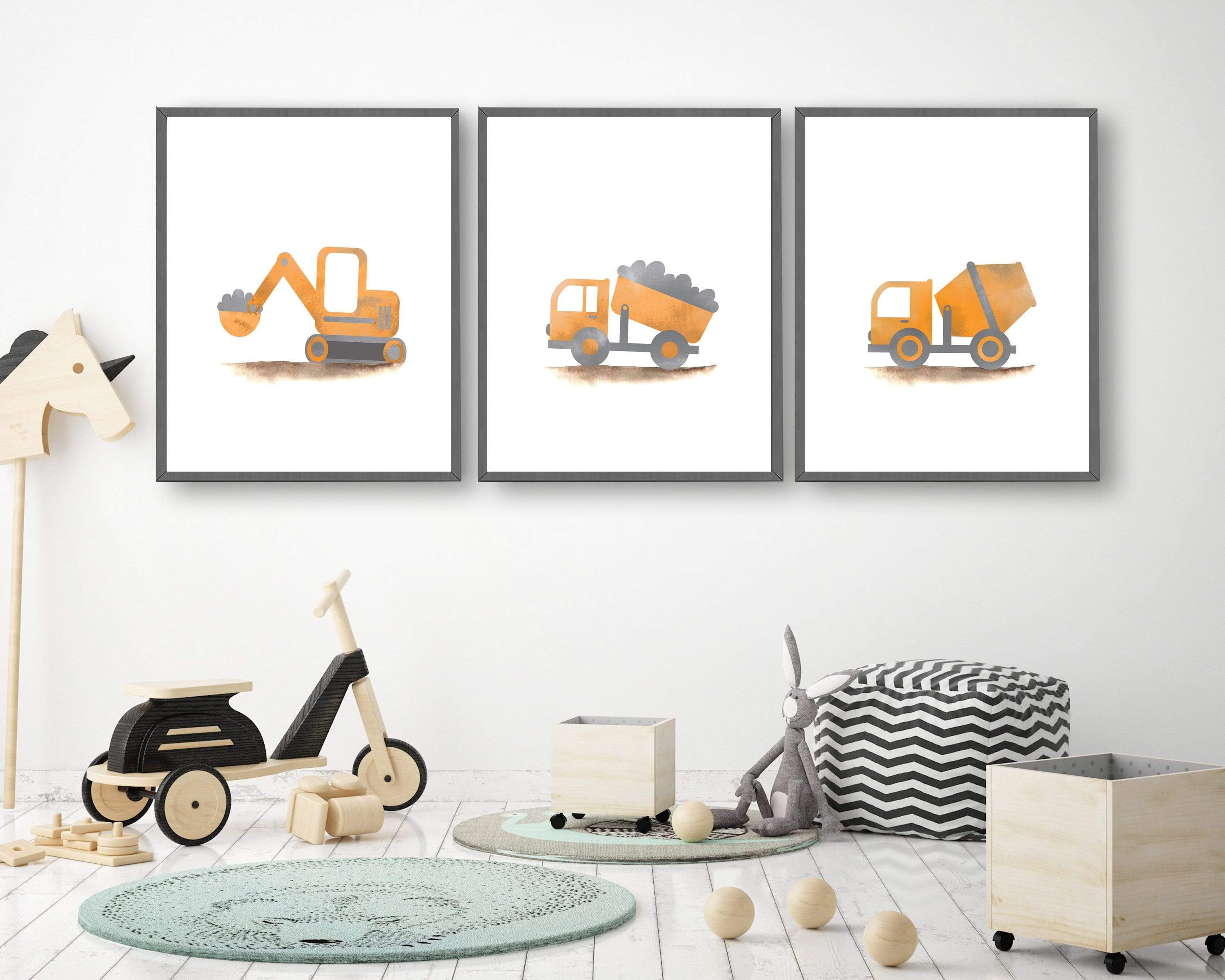 Truck Wall Art Printables | Construction Nursery Art | Set of 3 nursery art print baby nursery bedroom decor