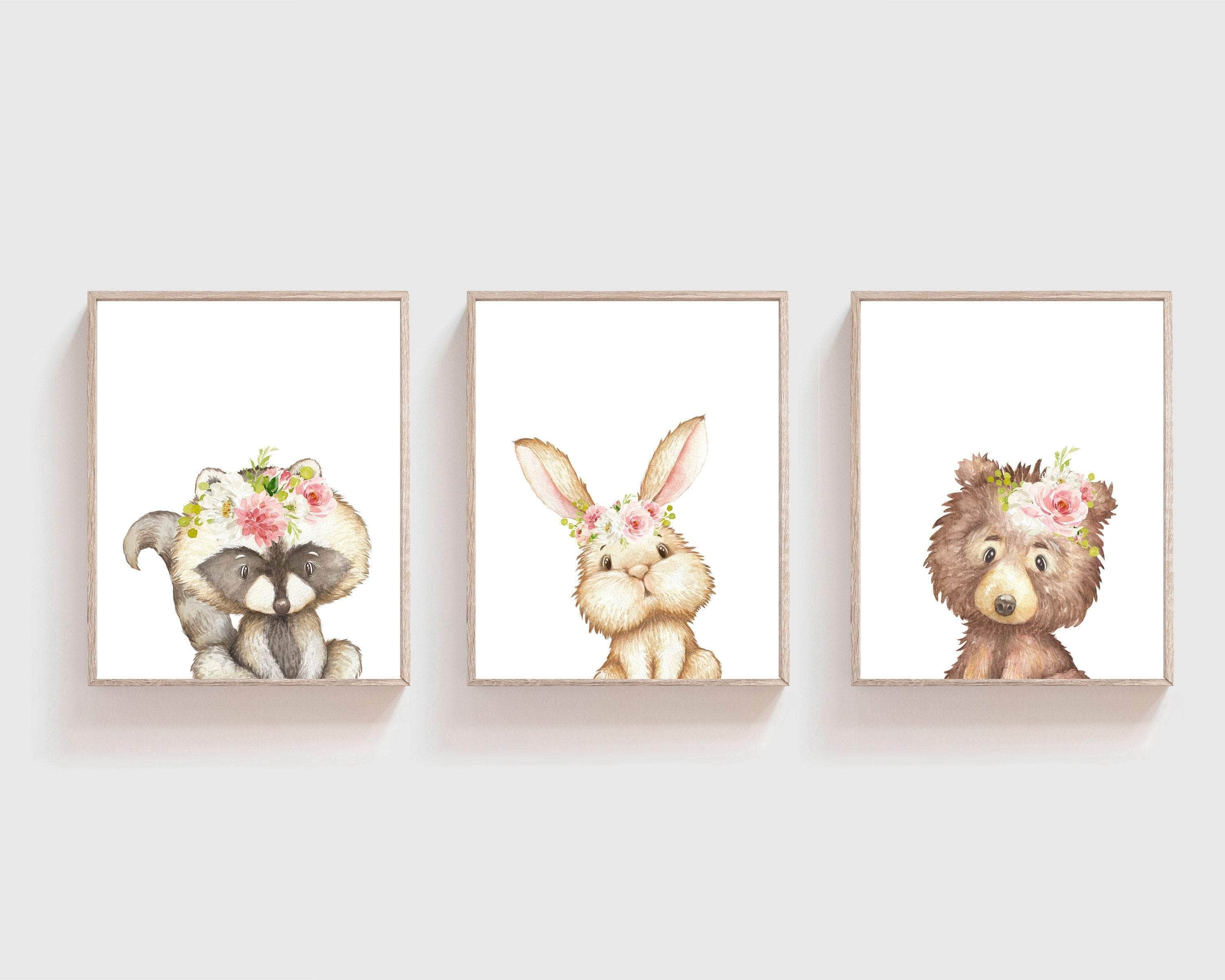 Woodland nursery decor - Girl woodland nursery - Animal printable wall art - Blush woodland animal set - Girl room wall art - Blush pink nursery art print baby nursery bedroom decor