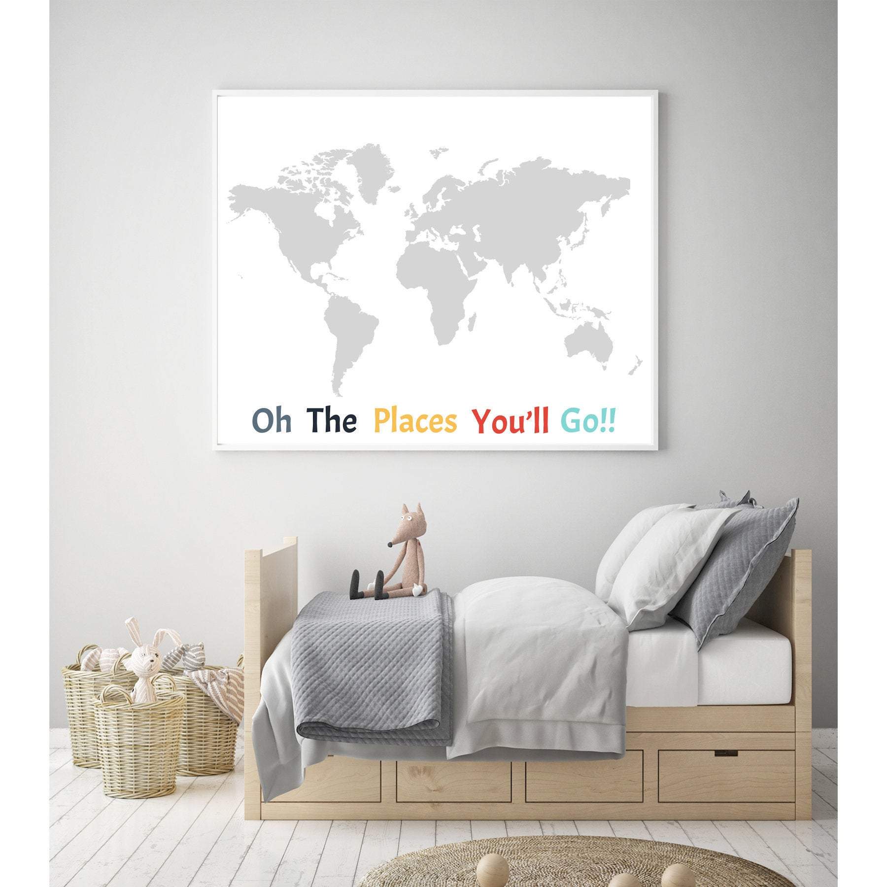 World map nursery - Oh the places you will go - World map wall art - Boy room decor - Boy art prints - Printable nursery wall art - H2128 nursery art print baby nursery bedroom decor