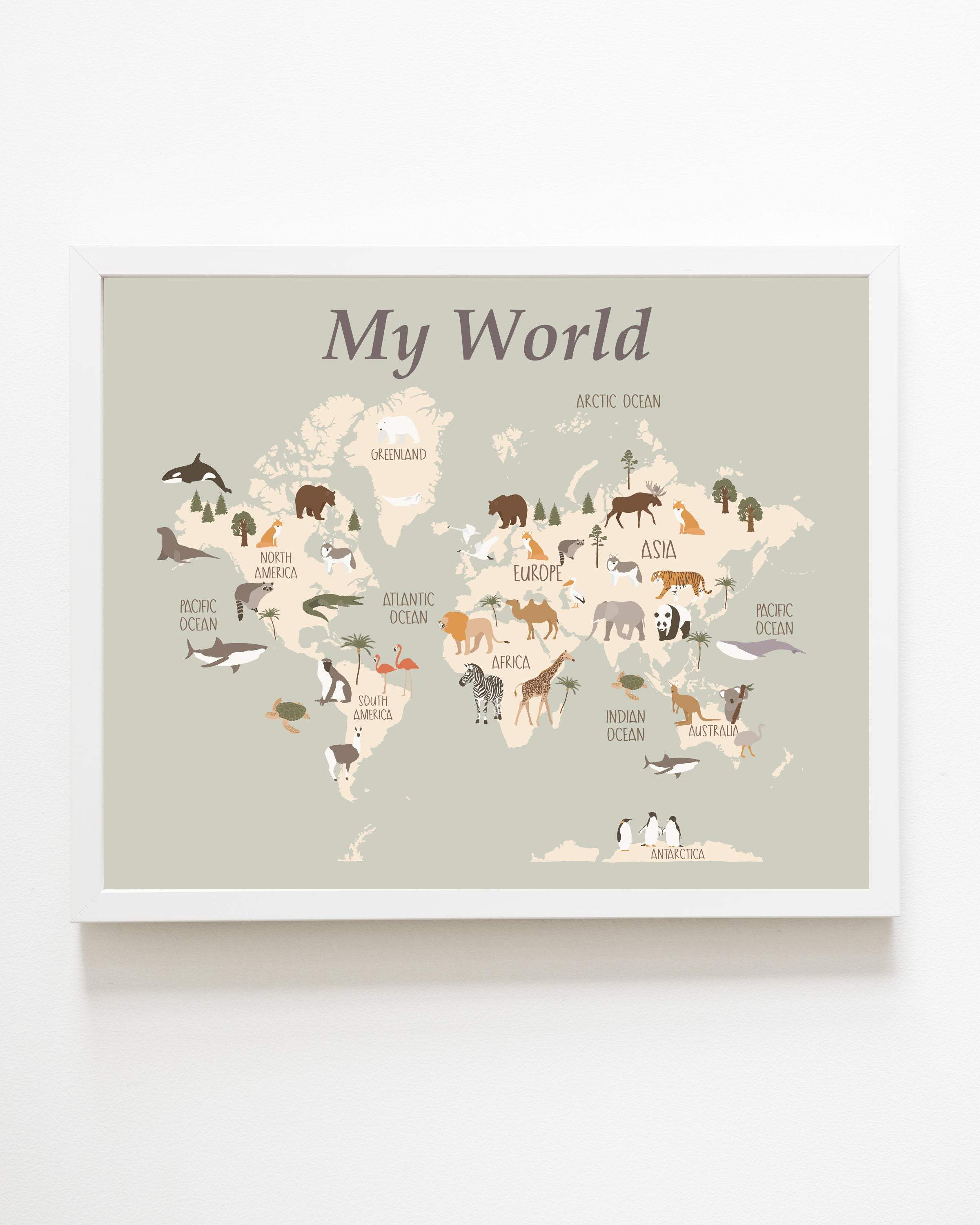 World map wall art - World map decor - Animal world map print - Kids room map - Kids world map - Printable world map for kids -  H2295 nursery art print baby nursery bedroom decor