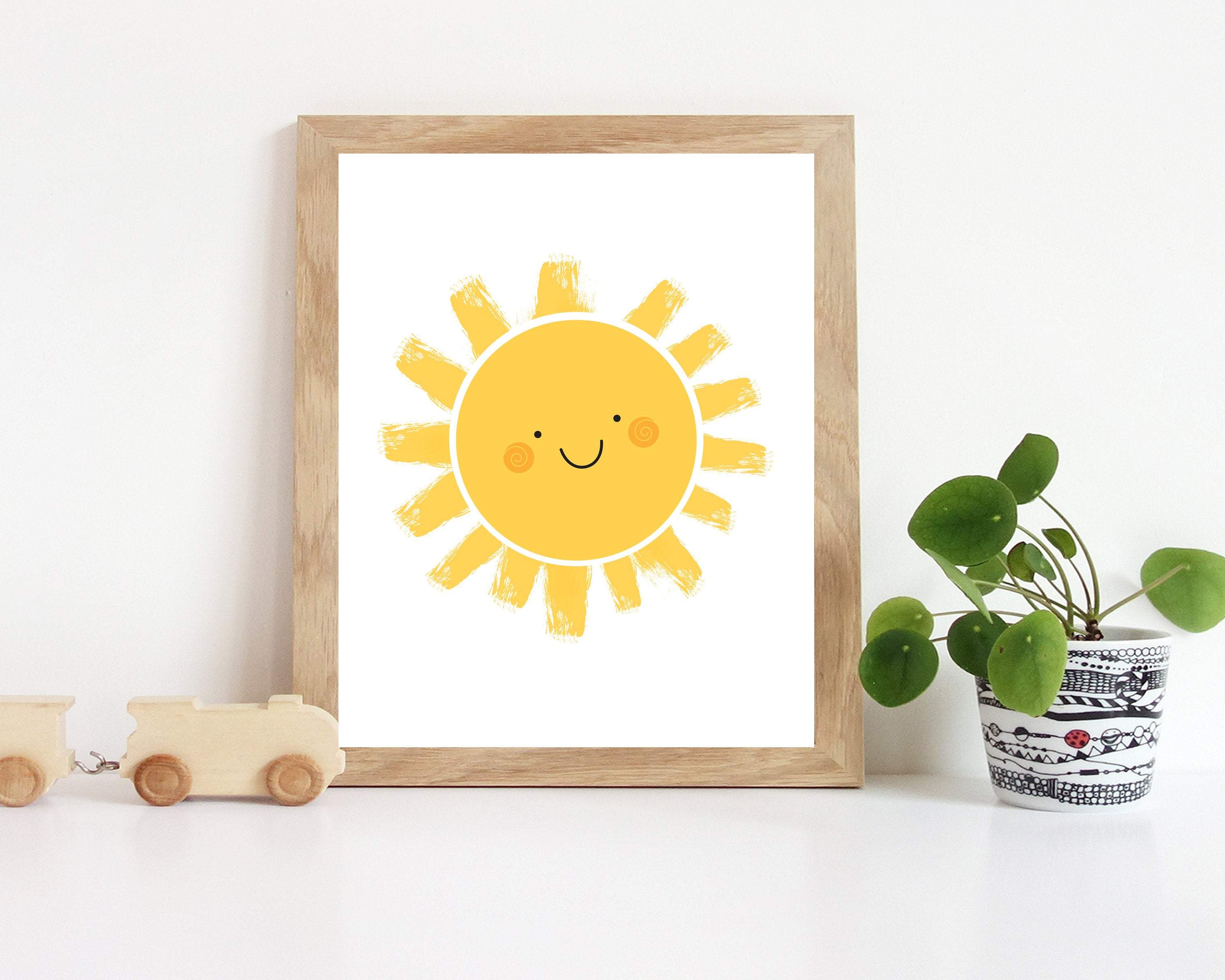 Yellow sun printable art, smile sun print for Kids room, Sun poster, Kids playroom poster, Nursery sun wall art Downloadable file - H1207 nursery art print baby nursery bedroom decor