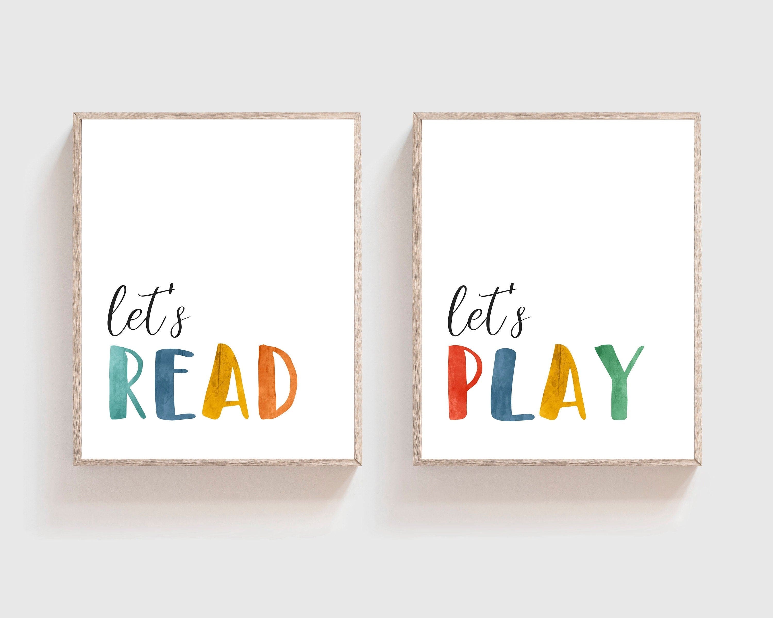 nursery art print baby nursery bedroom decor Set of 2 prints - Lets read lets play - Playroom decor - Playroom printable art - Lets play lets read - Playroom prints -  Lets read print