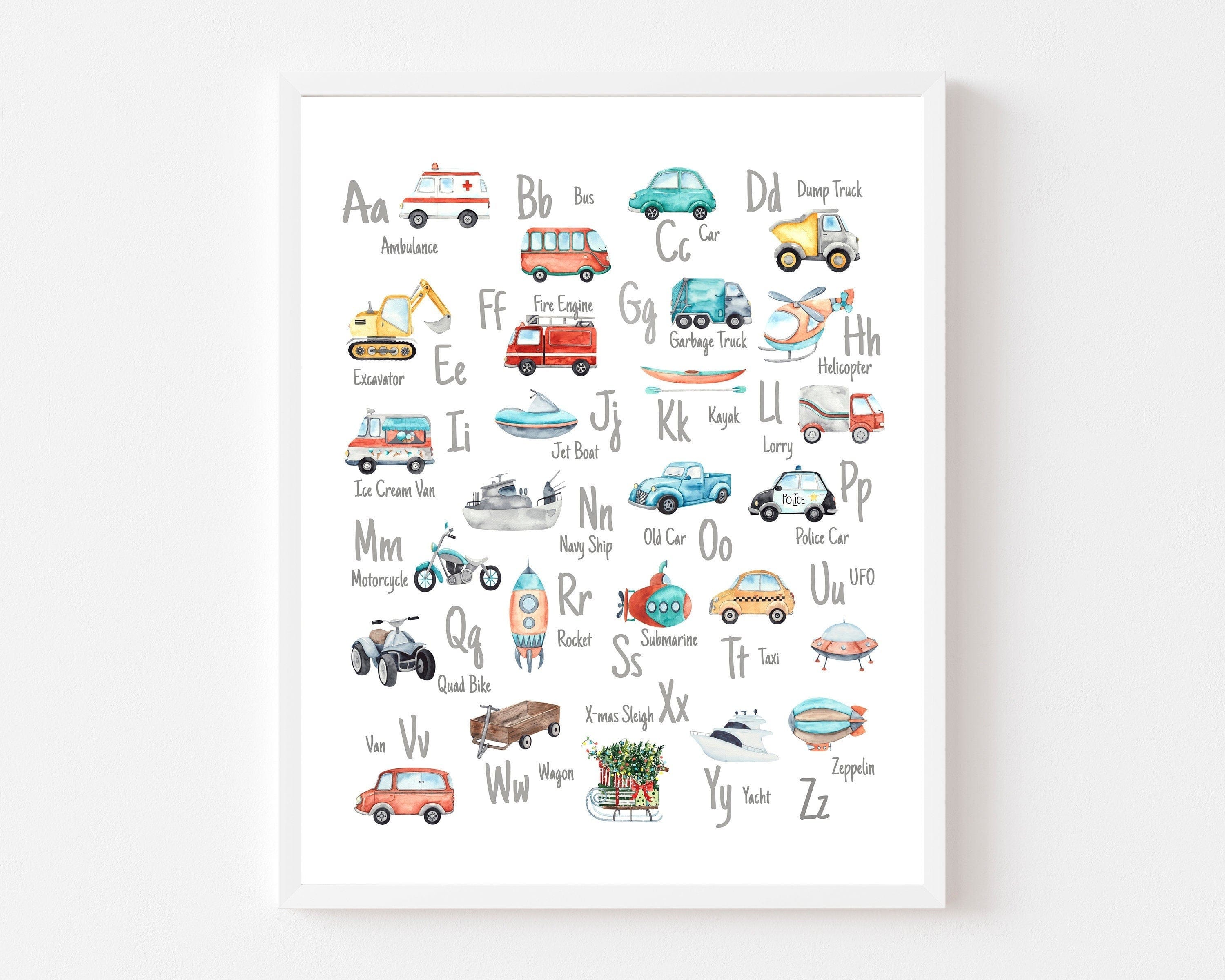 nursery art print baby nursery bedroom decor Transport ABC - Transportation Alphabet - Boys room decor - abc poster - Vehicle alphabet - Vehicle abc - Boys nursery decor - Boys car art