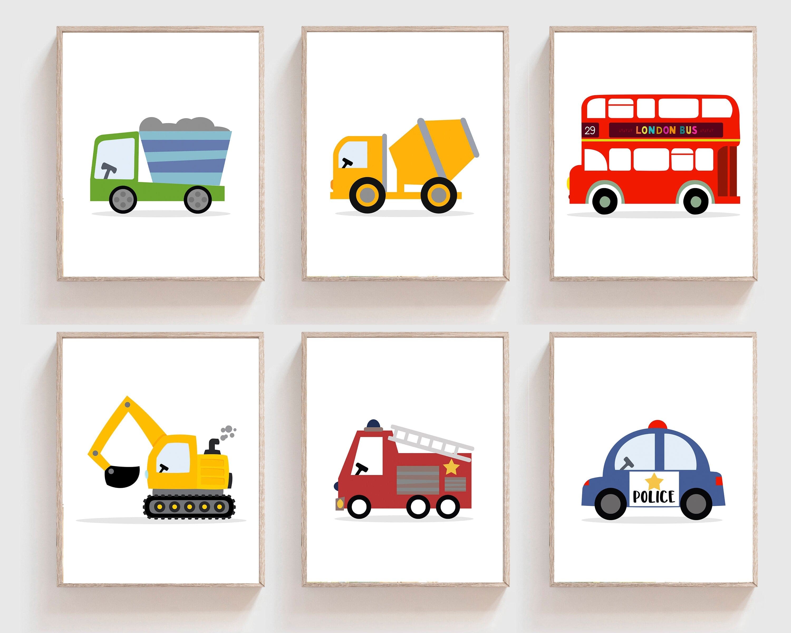 nursery art print baby nursery bedroom decor Transportation prints - Boy nursery art - Transportation wall art - Boy room car decor - Car art prints - Set of 6 prints - Nursery  - H1825