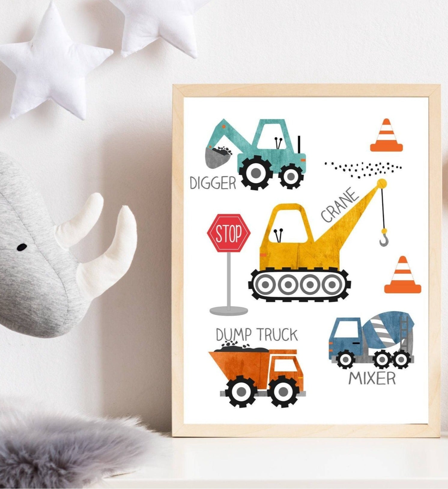 nursery art print baby nursery bedroom decor Truck wall art - Construction nursery art - Nursery wall art - Transportation nursery art - Boy nursery decor - Boy room art - Truck art