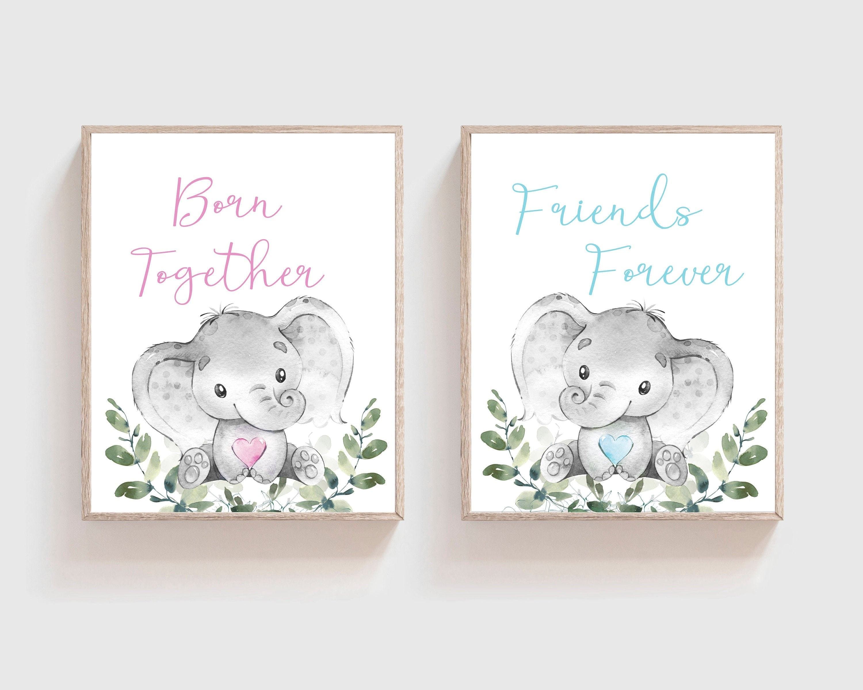Twins wall art prints - Boy girl Twins - Twins nursery art - Pink and Blue Twin Nursery - Gift for Twins - Twins nursery decor - H1522 nursery art print baby nursery bedroom decor