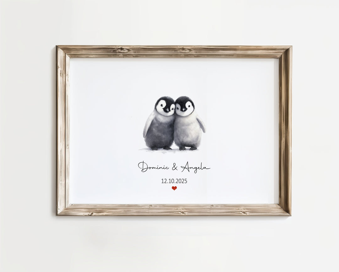 nursery art print baby nursery bedroom decor Personalized Penguin Couple Print - Custom Names & Date Gift - Cute Animal Wall Art - Anniversary Digital or Printed Artwork - H3541