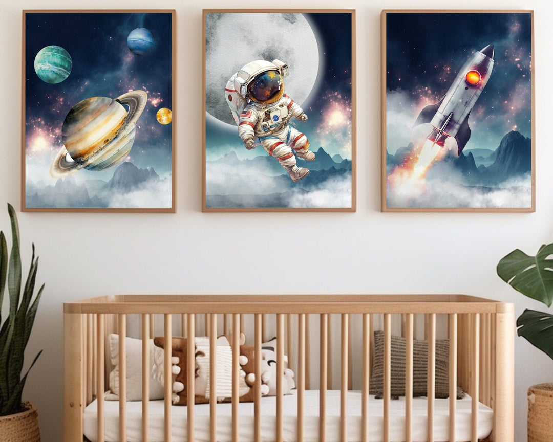 nursery art print baby nursery bedroom decor Astronaut space themed nursery decor prints, Space Nursery Art, Outer Space Printable Wall Art, Space suit, Rocket ship, Solar system, H3038