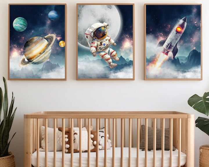 nursery art print baby nursery bedroom decor Astronaut space themed nursery decor prints, Space Nursery Art, Outer Space Printable Wall Art, Space suit, Rocket ship, Solar system, H3038