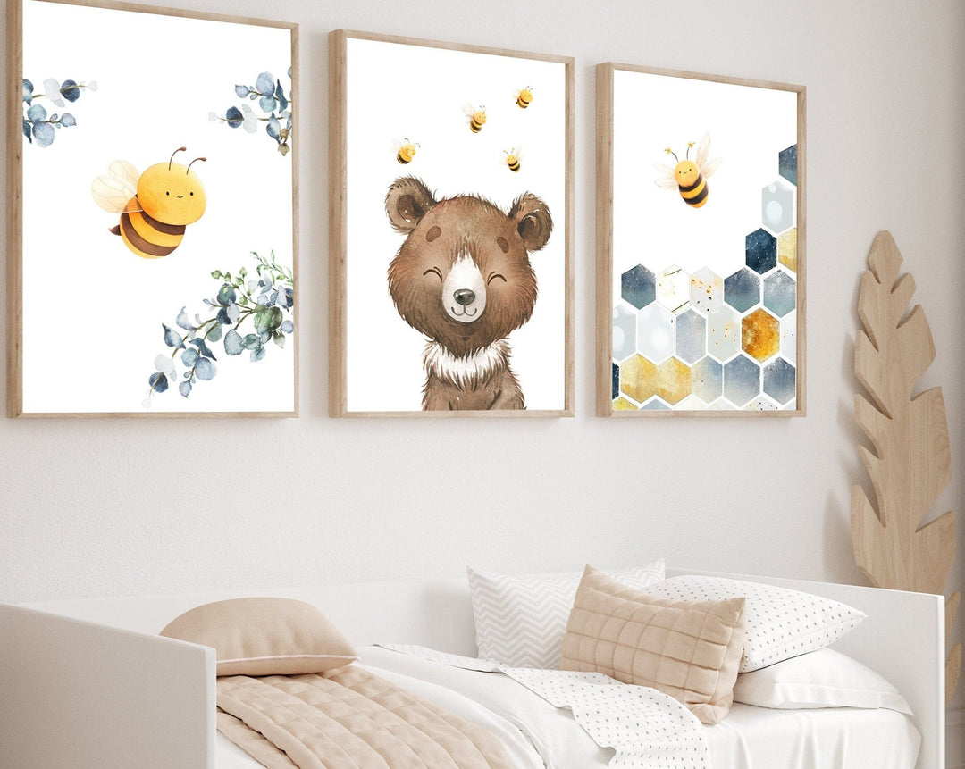nursery art print baby nursery bedroom decor Bee nursery decor - Bumble Bee nursery decor - Baby Boy nursery decor - Nursery Bear decor - Nursery bee print - Honey Bee printable - H2842