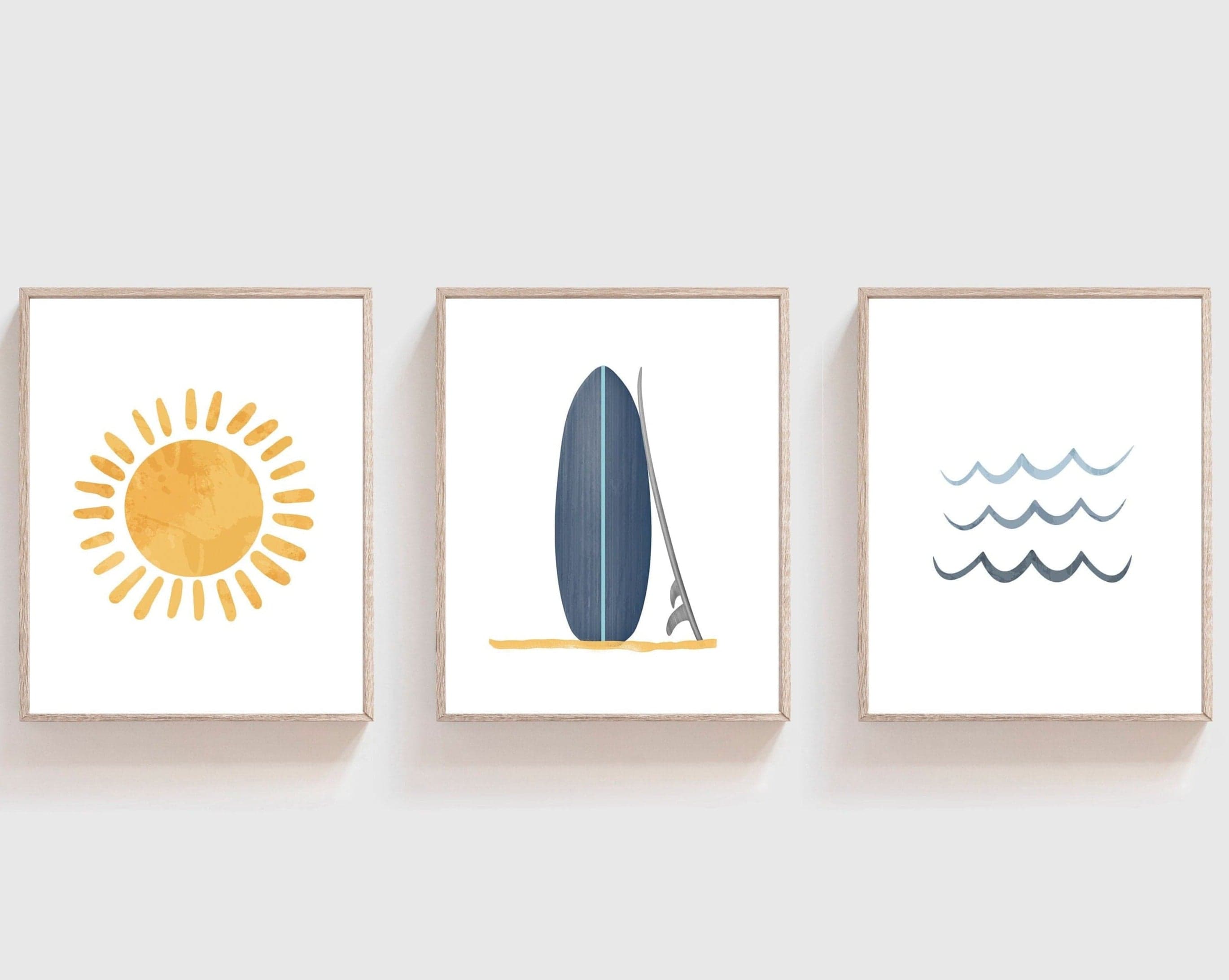 nursery art print baby nursery bedroom decor Boho surf, surfboard, beach print, Minimalist print, modern nursery, minimal nursery blue and yellow, wall print, Beach nursery - H3001