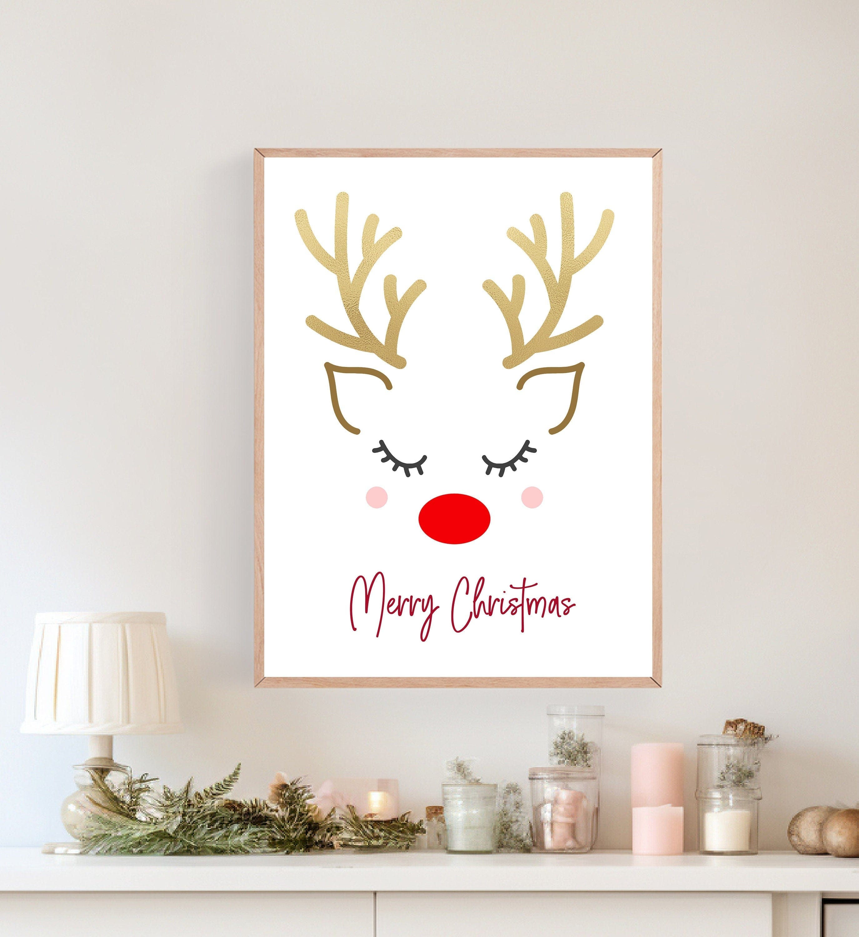 nursery art print baby nursery bedroom decor Christmas Prints, Reindeer Print, Rudolph the red nose reindeer, Christmas Decor, Holiday Decor, Winter Prints, Downloadable | H2961