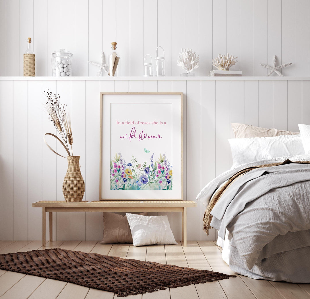 nursery art print baby nursery bedroom decor Colorful Wildflower Art Print, Flower Art, Modern Floral Print, Watercolor Wildflower Print, Inspirational Quote,  Digital Print, H3131