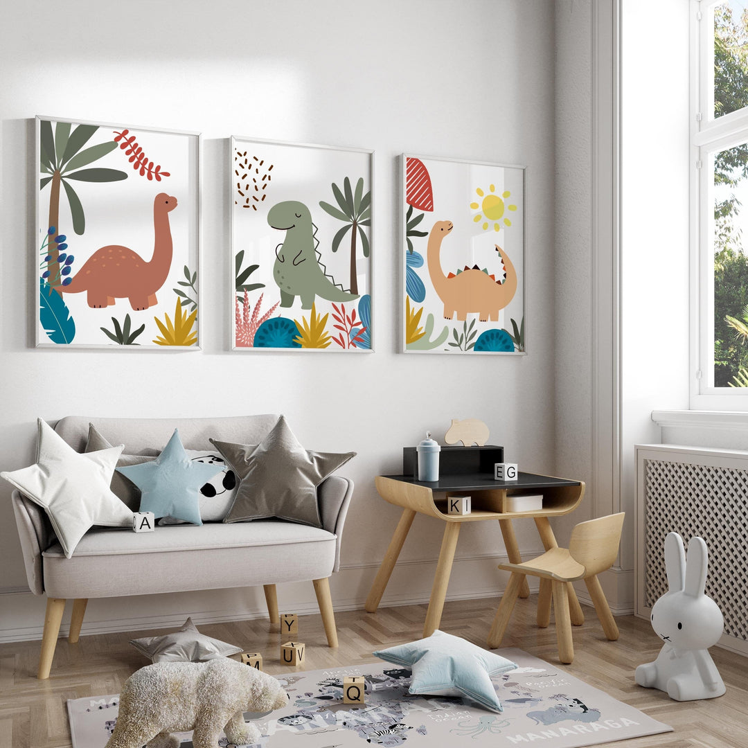nursery art print baby nursery bedroom decor Dinosaur Nursery Decor, Dinosaur Nursery Wall Prints, Boho Nursery Prints, Set of 3 Dinosaur baby animal prints, kids room decor, H3137