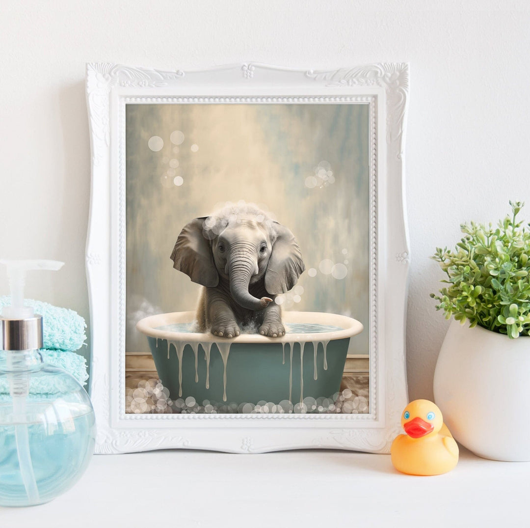 nursery art print baby nursery bedroom decor Elephant Nursery Prints, Gender Neutral Nursery Decor, Safari Animal Prints, Elephant taking a bath, Grey Nursery, digital download, H2957