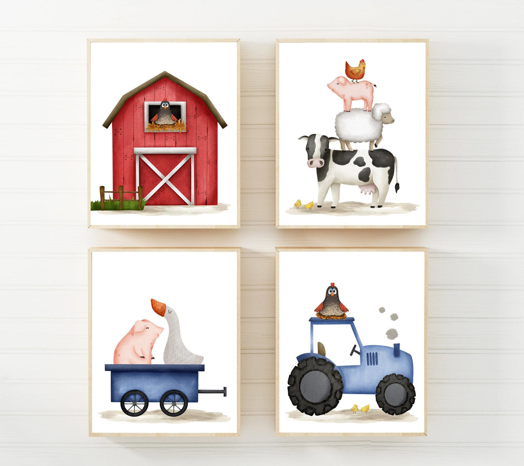 nursery art print baby nursery bedroom decor Farm Animals Kids Room Printable Wall Art, Playroom Farm Decor, Farm Decor, Barn & Tractor print, Barn Yard Animals, DIGITAL DOWNLOAD. H2882