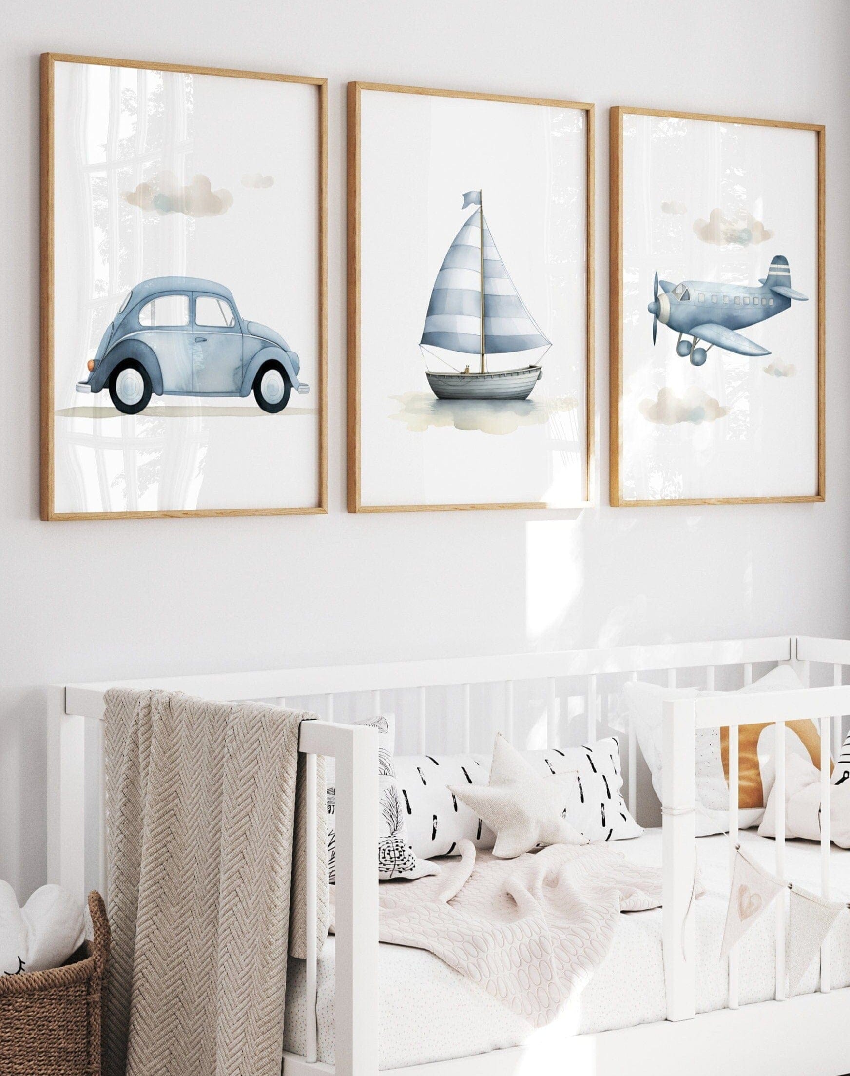 nursery art print baby nursery bedroom decor Boys transport vehicles, Cars, boats and planes print, Boys Playroom Theme, Airplane nursery, Kids Art, Boy Room Decor, Playroom Decor H2966