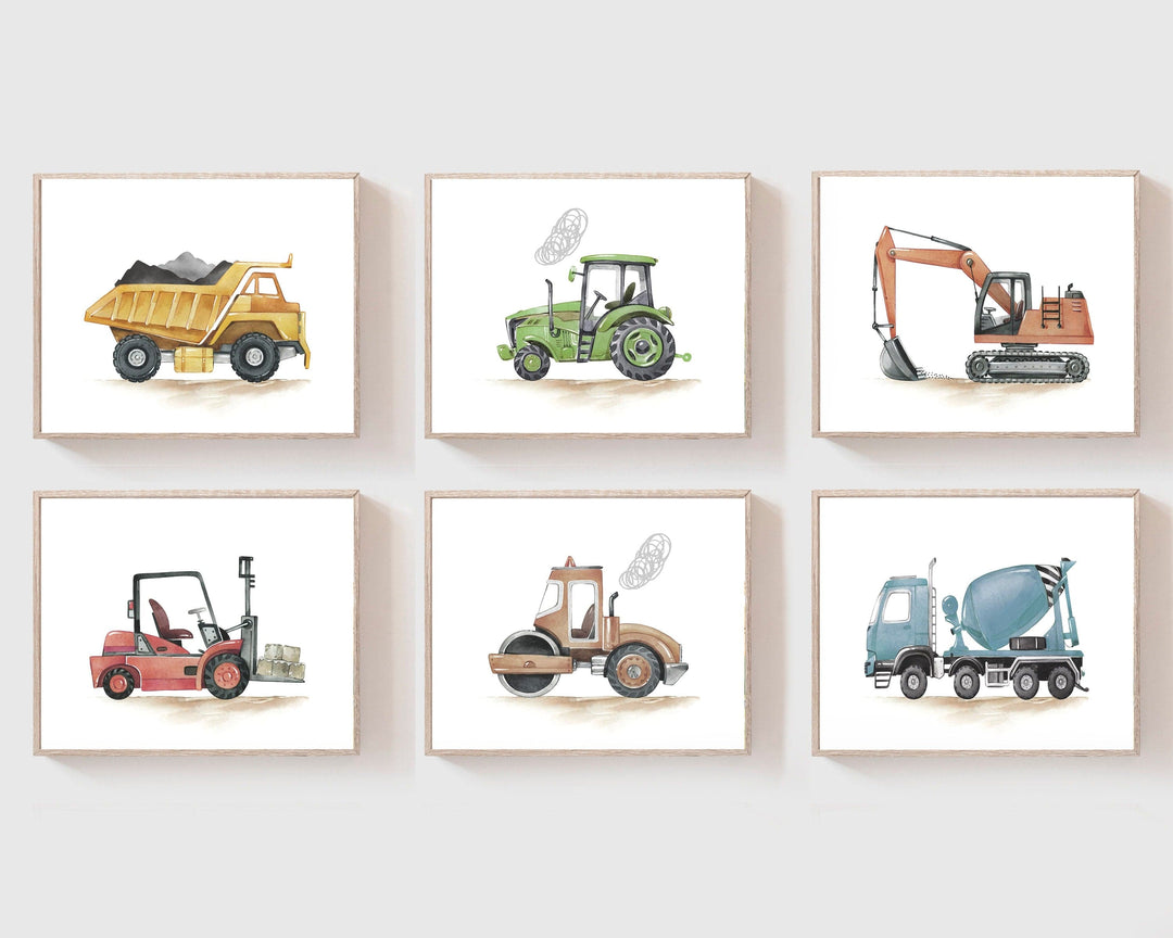 nursery art print baby nursery bedroom decor Construction vehicle prints - Boy nursery decor - Horizontal Digital print - Construction decor - Watercolor - Construction trucks  - H2742