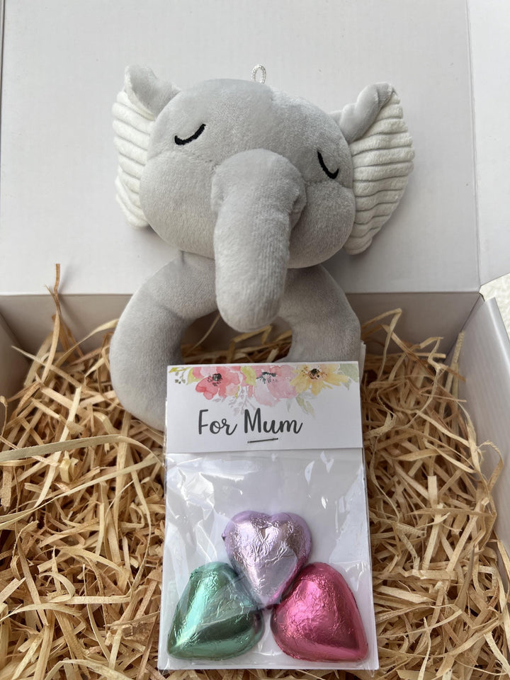 nursery art print baby nursery bedroom decor Newborn Baby Gift Box – Elephant Plush Rattle, Bear Swaddle, Hello World Plaque & Mum Treats – Baby Shower Hamper, Neutral Baby Gift, Box 18