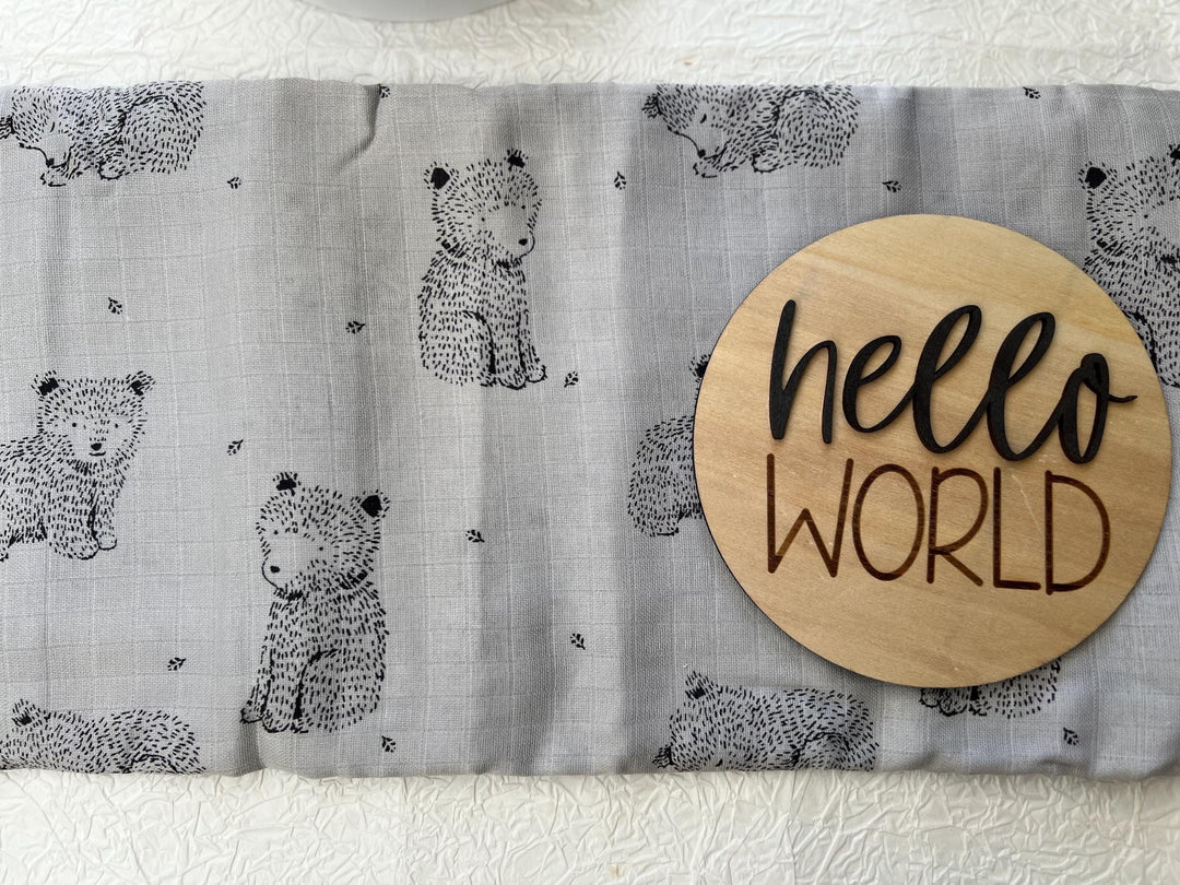 nursery art print baby nursery bedroom decor Newborn Baby Gift Box – Elephant Plush Rattle, Bear Swaddle, Hello World Plaque & Mum Treats – Baby Shower Hamper, Neutral Baby Gift, Box 18