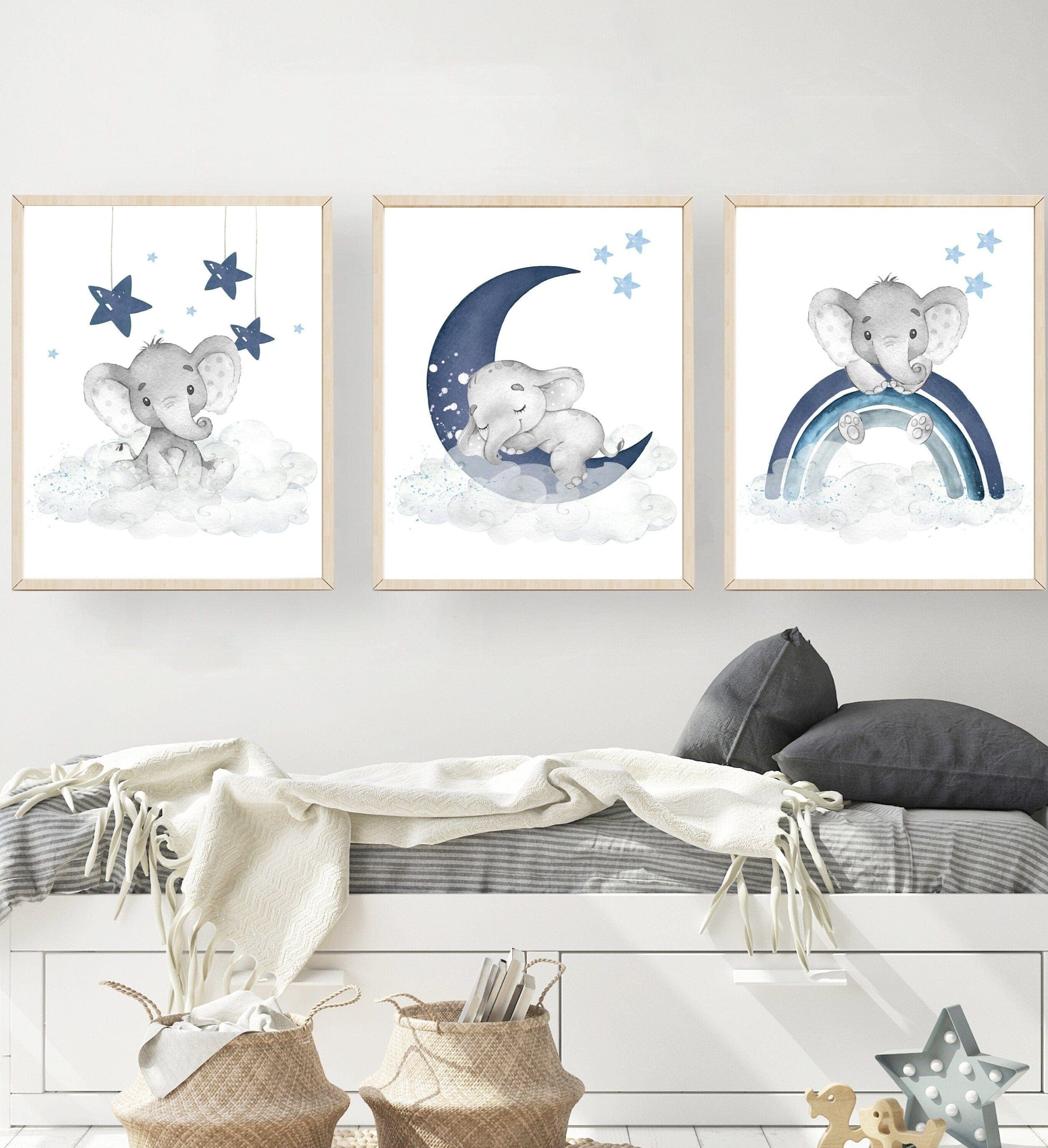 nursery art print baby nursery bedroom decor Boy nursery decor, Baby Elephant Nursery Wall Art, Nursery Wall prints, Navy Nursery, Blue Moon, Boys wall art and decor, H2999