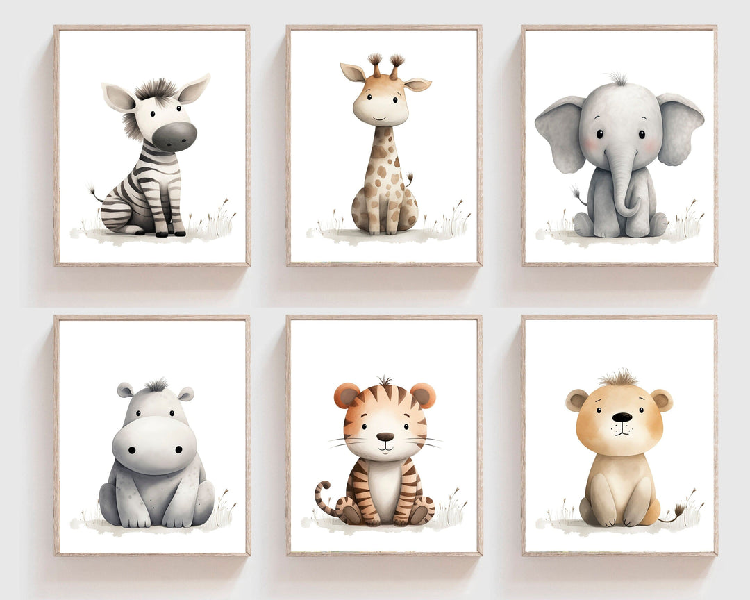 nursery art print baby nursery bedroom decor Safari Nursery decor - Safari nursery prints - Nursery Decor - Set of 6 Safari baby animal prints - kids room decor - Original print - H2982