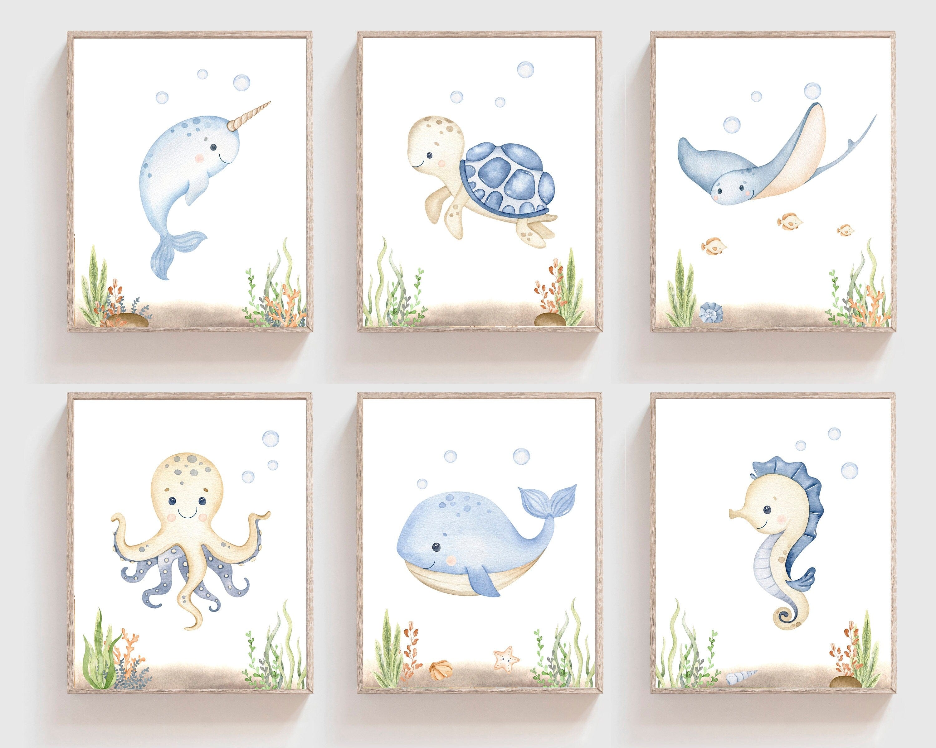 nursery art print baby nursery bedroom decor Under the Sea Nursery Prints, Nautical Ocean Animal Posters, Boy Nursery Prints Set, Sea Animal Wall Art, Playroom Decor, Digital file H2973