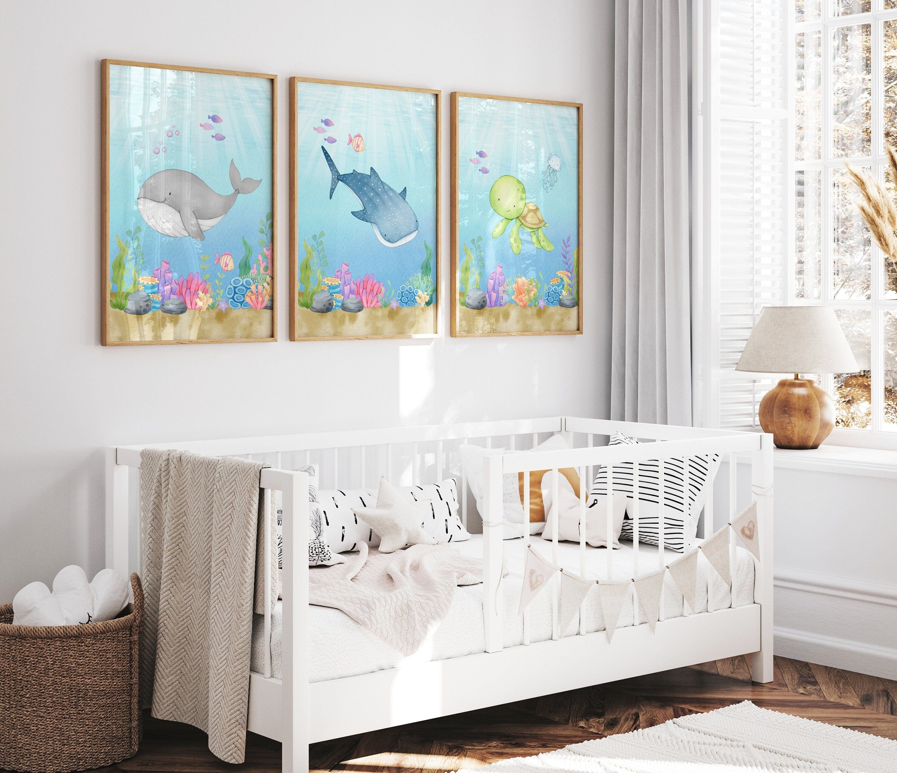 nursery art print baby nursery bedroom decor Under the sea nursery prints, Nautical Ocean animal posters, nursery decor for boys, Sea Animal Wall art, Playroom decor, Whale print, H2974