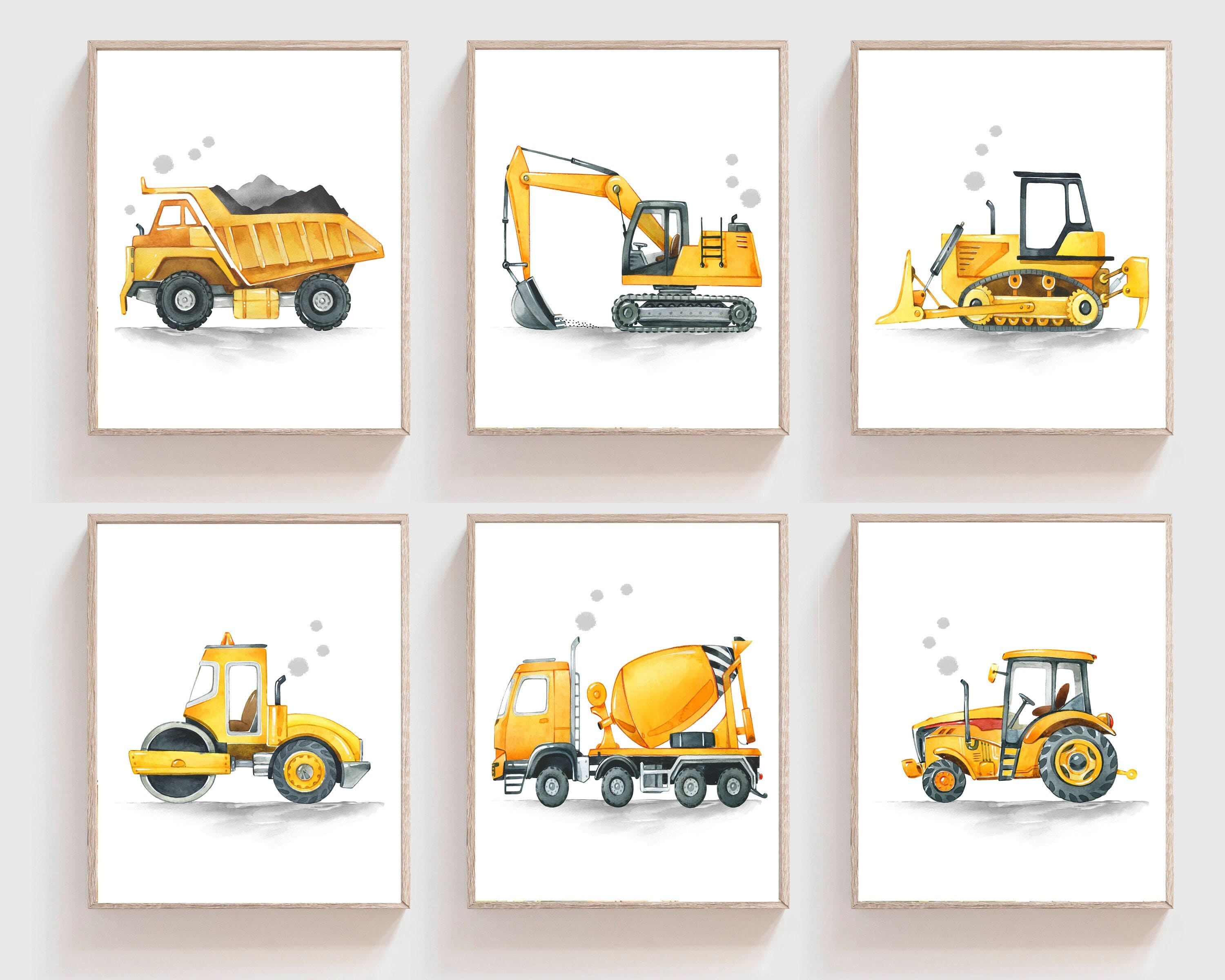 nursery art print baby nursery bedroom decor Watercolour Construction Trucks Prints - Construction Nursery Decor - Boy Room Wall Art - Boys room Decor Truck wall art - DIGITAL DOWNLOAD