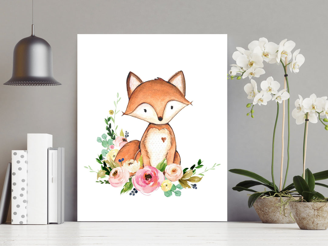 nursery art print baby nursery bedroom decor Fox nursery print - Fox art print - Woodland decor - Woodland nursery - Fox nursery decor - Floral fox art - Printable nursery wall art