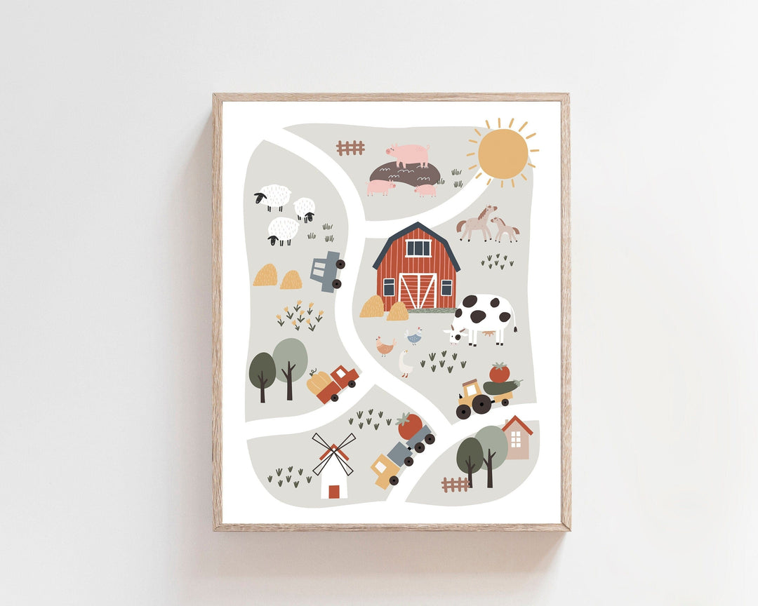 nursery art print baby nursery bedroom decor Nursery farm decor - nursery farm animal prints - Farm animal prints -  Farm animal poster - Barnyard animals - baby room decor - Farm map