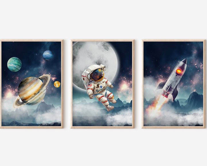 nursery art print baby nursery bedroom decor Astronaut space themed nursery decor prints, Space Nursery Art, Outer Space Printable Wall Art, Space suit, Rocket ship, Solar system, H3038