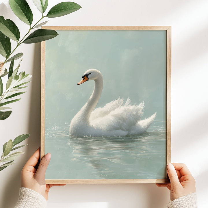 nursery art print baby nursery bedroom decor White Swan Art Print, Antique look Swan watercolor, Nursery wall art, Housewarming gift,  Printable Wall Art, Girl Nursery Decor, H3196