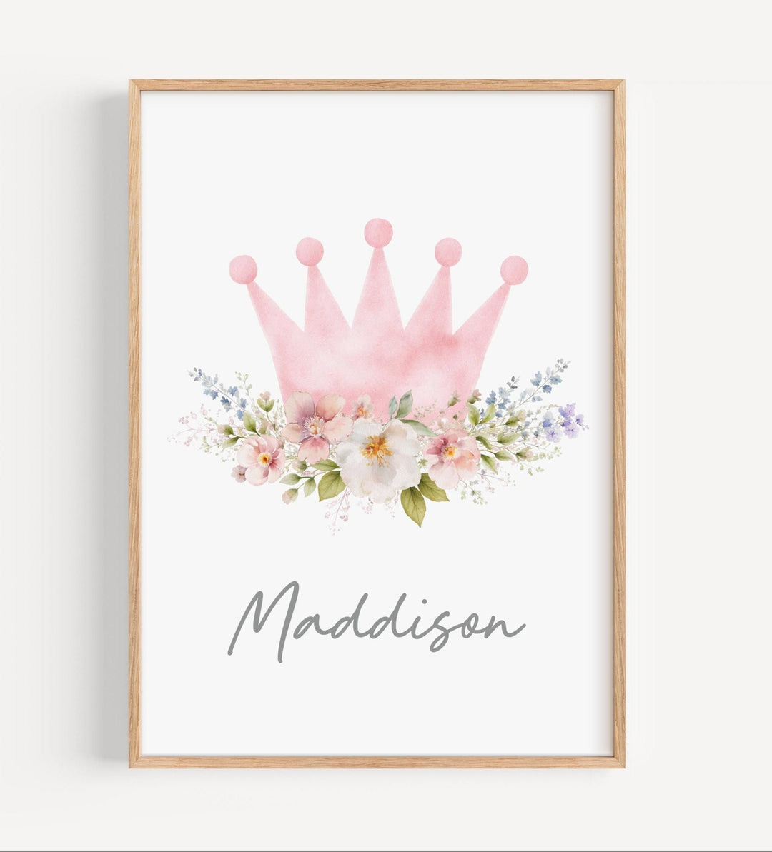 nursery art print baby nursery bedroom decor Personalized Pink Crown Name Print, Watercolor Princess Nursery Wall Art, Girl Room Decor, Printable or Framed Print in the USA, H3567