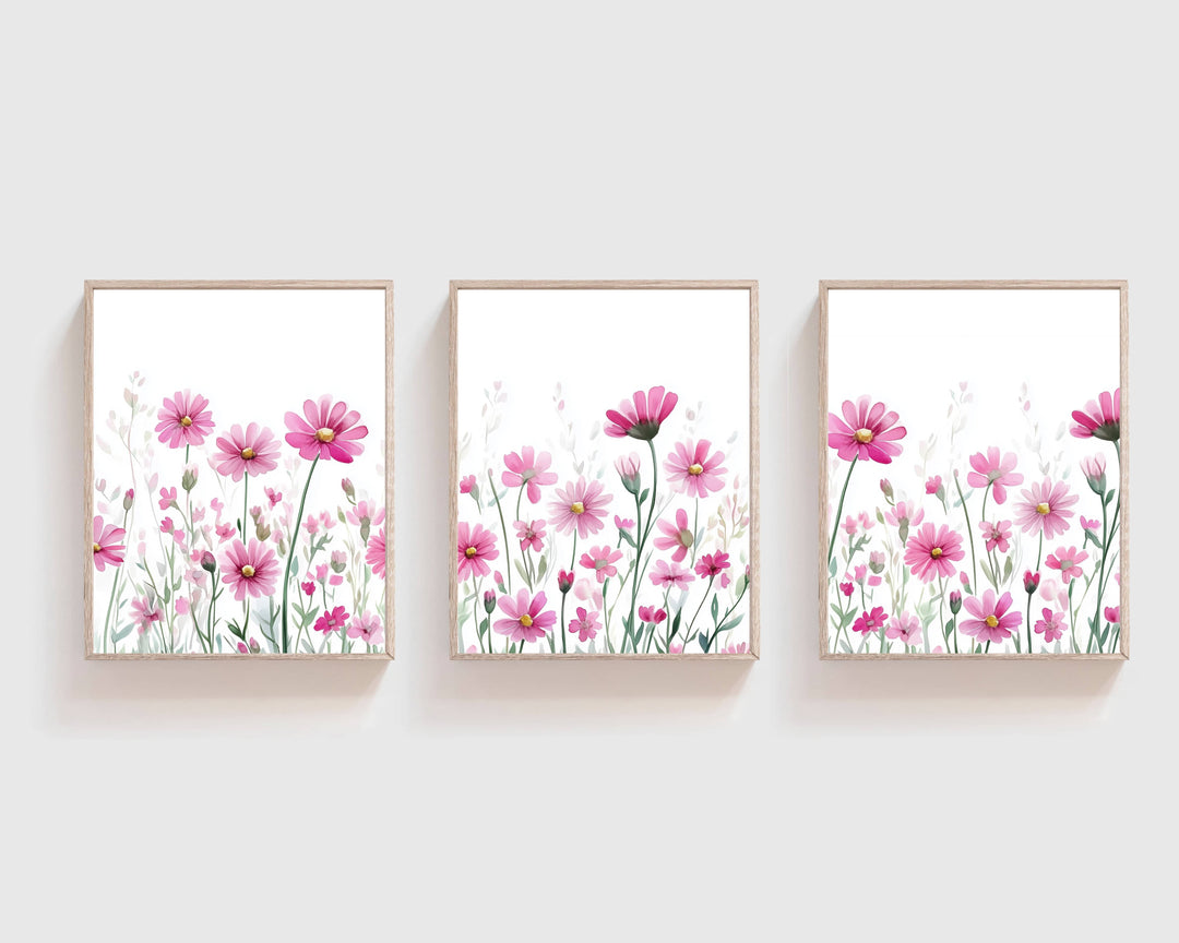 nursery art print baby nursery bedroom decor Pink Wildflower Wall Art Set – Botanical Floral Printable Trio – Digital Download for Nursery or Bedroom Decor - H3148