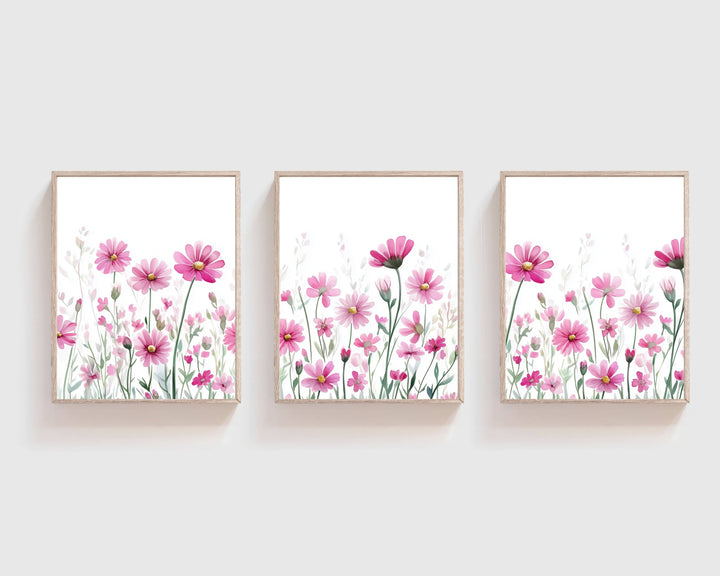 nursery art print baby nursery bedroom decor Pink Wildflower Wall Art Set – Botanical Floral Printable Trio – Digital Download for Nursery or Bedroom Decor - H3148